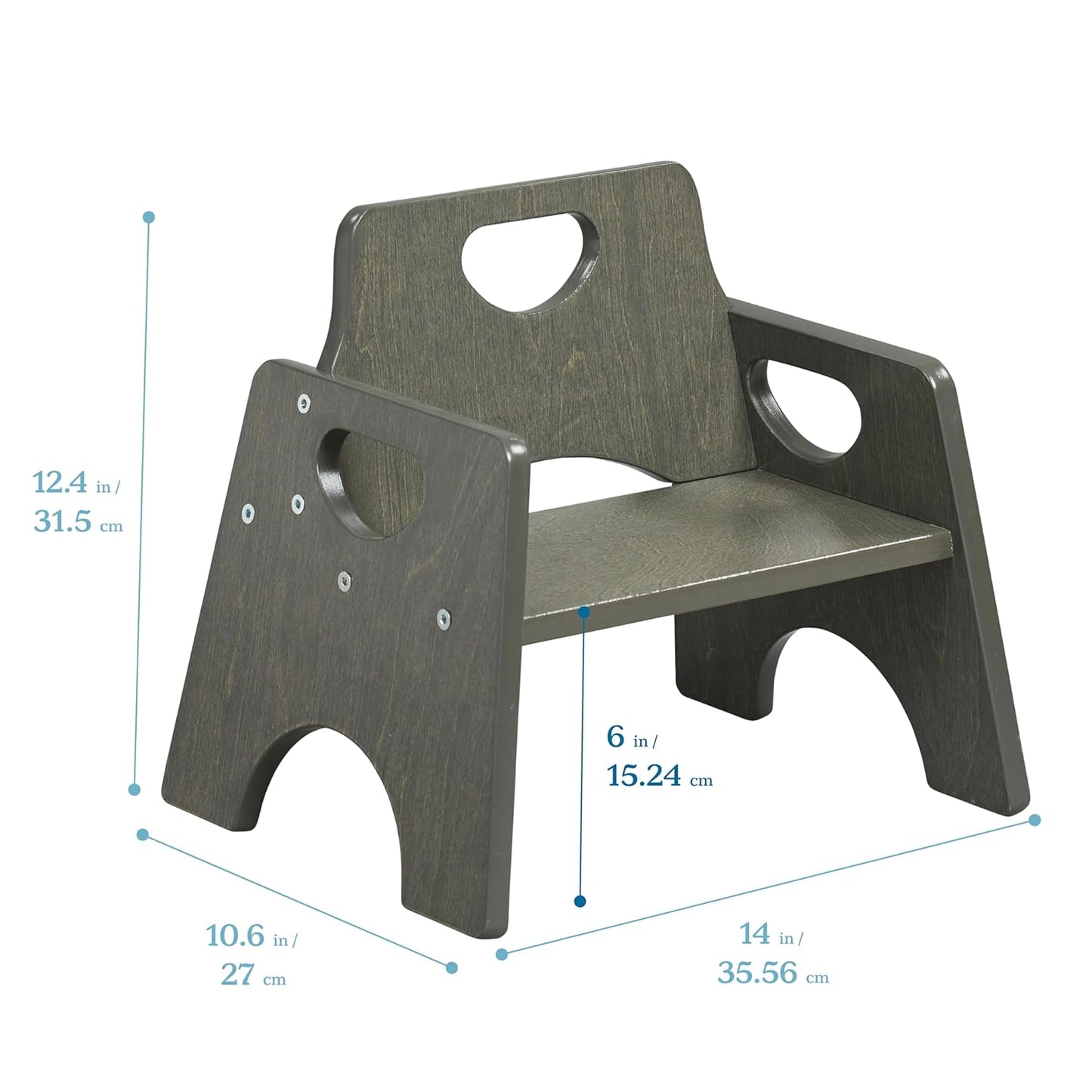 ECR4Kids Stackable Wooden Toddler Chair, 6in, Kids Furniture, Grey Wash, 2-Pack