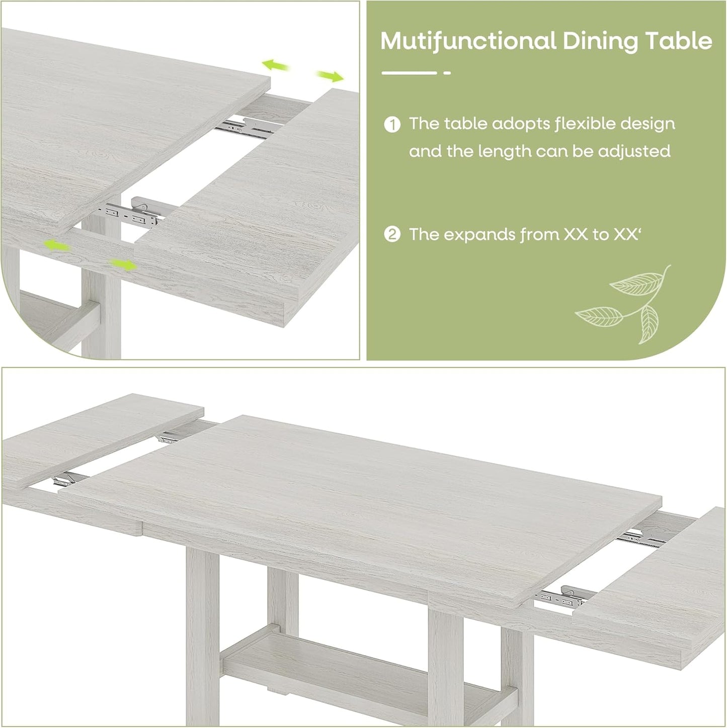 7-Piece Solid Wood Dining Table Set for 6, Extendable Table with 6 Chairs – Easy Assembly for Indoor Use, Kitchen, Dining Room, Grey