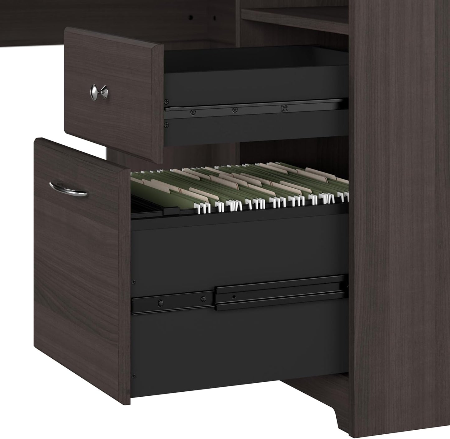 Bush Furniture Cabot L Shaped Computer Desk in Heather Gray | Corner Table with Drawers for Home Office