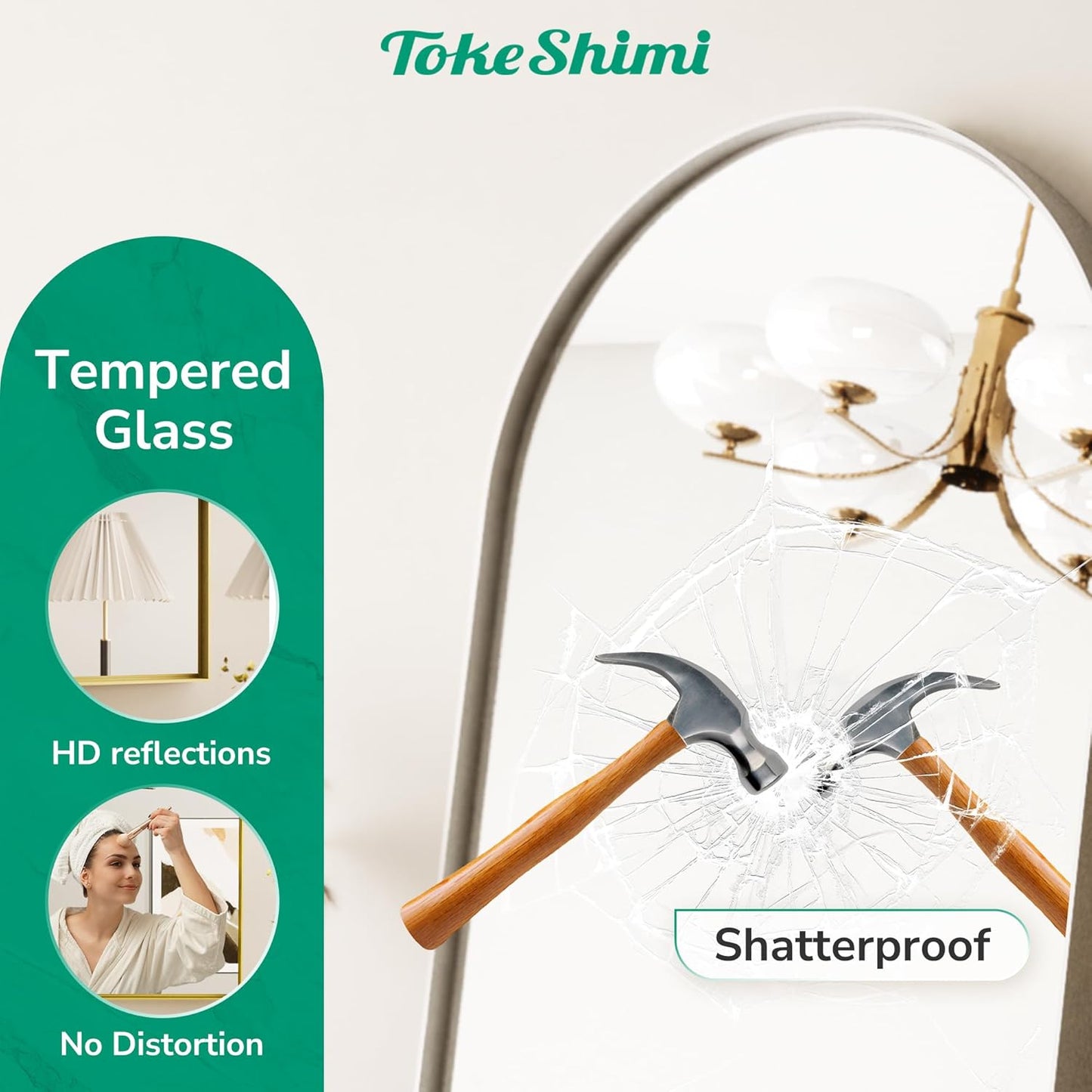 TokeShimi 26x38 Silver Arched Mirror Bathroom with Tempered Glass,Aluminum Frame,Arched Wall Mirror for Bathroom,Bedroom,Entryway