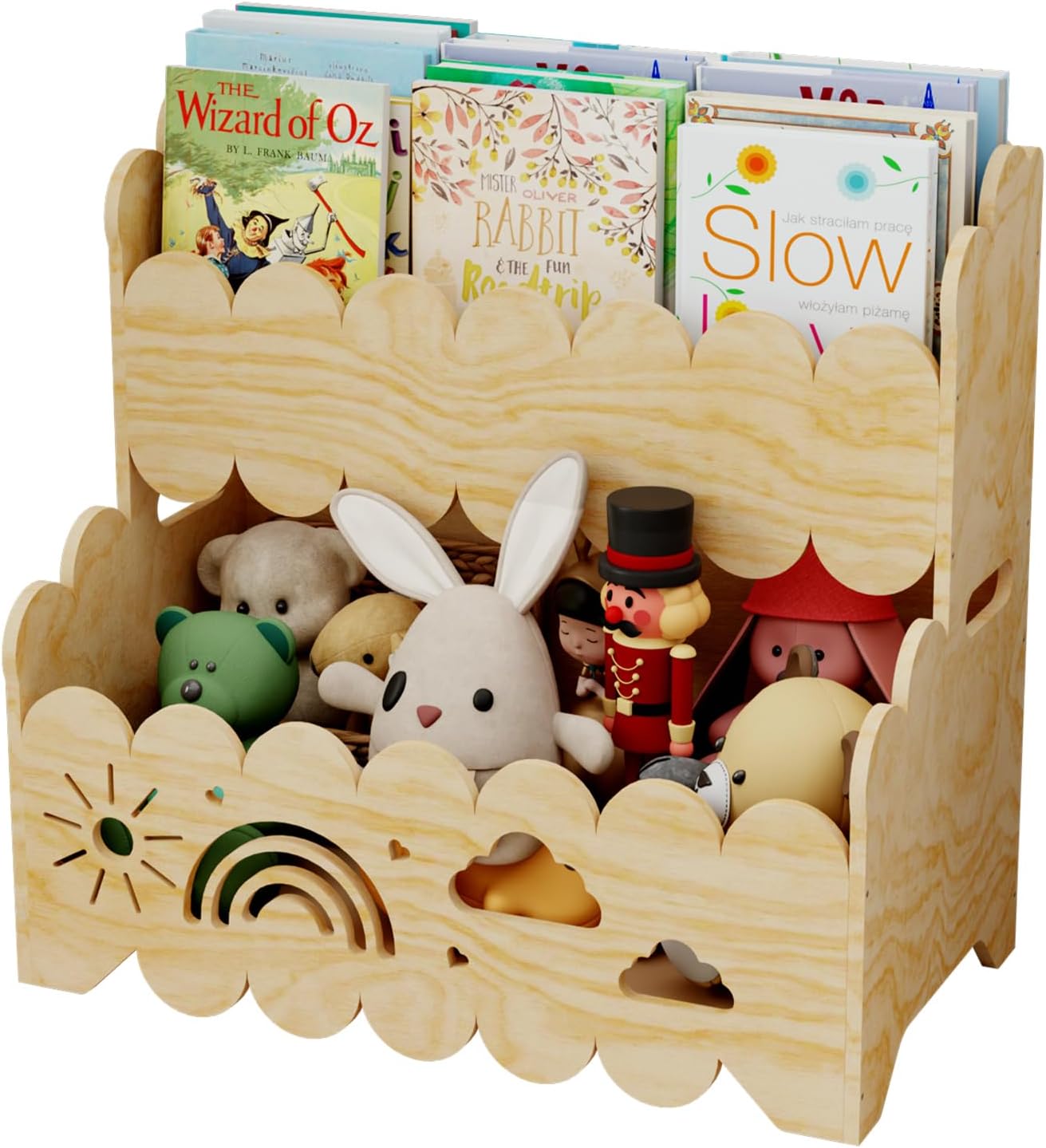 Wood 2-Tier kids bookshelf, Montessori Bookshelf, Suitable Kids Rooms, Nursery & Classroom, kids bookshelf and Toy Storage, Toddler Book Rack, Nursery Book Shelves