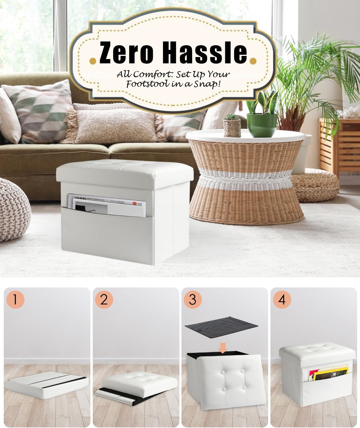 Ottoman Storage Ottoman Foot Rest Stool Foldable Bench with Storage Student Dormitory Bedroom and Entryway 17 X 13 X 13