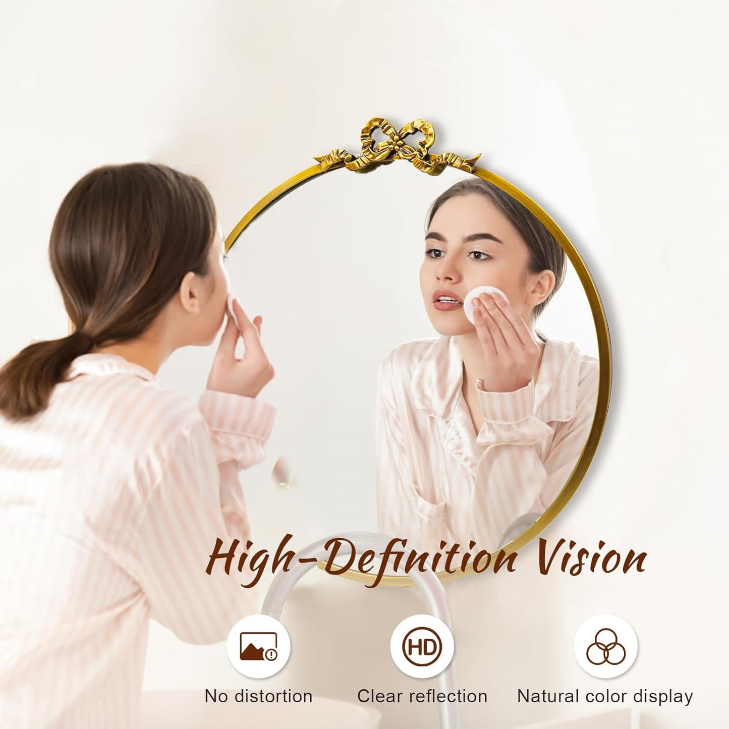 Vintage Gold Round Mirror 23.6inch Decorative Bow Mirrors for Wall Antique Bathroom Vanity Ornate Wall Mirror, Metal Baroque Bow Decor for Living Room, Entryway, Bedroom, Hallway