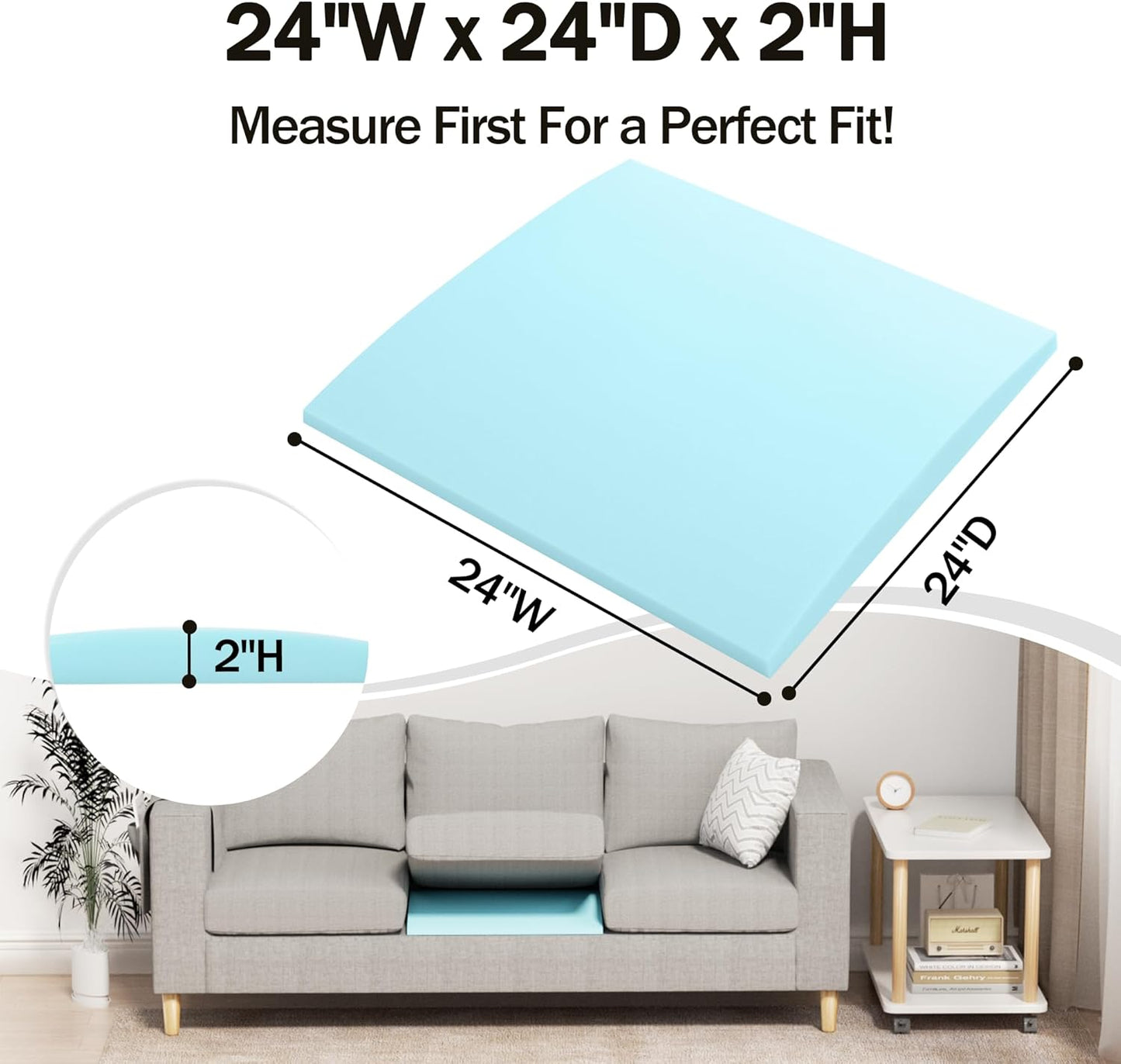 Tromlycs Couch Cushion Support for Sagging Cushions Sofa Seat Support Under Arched Foam Sag Repair 24x24 inch Blue, Set of 3