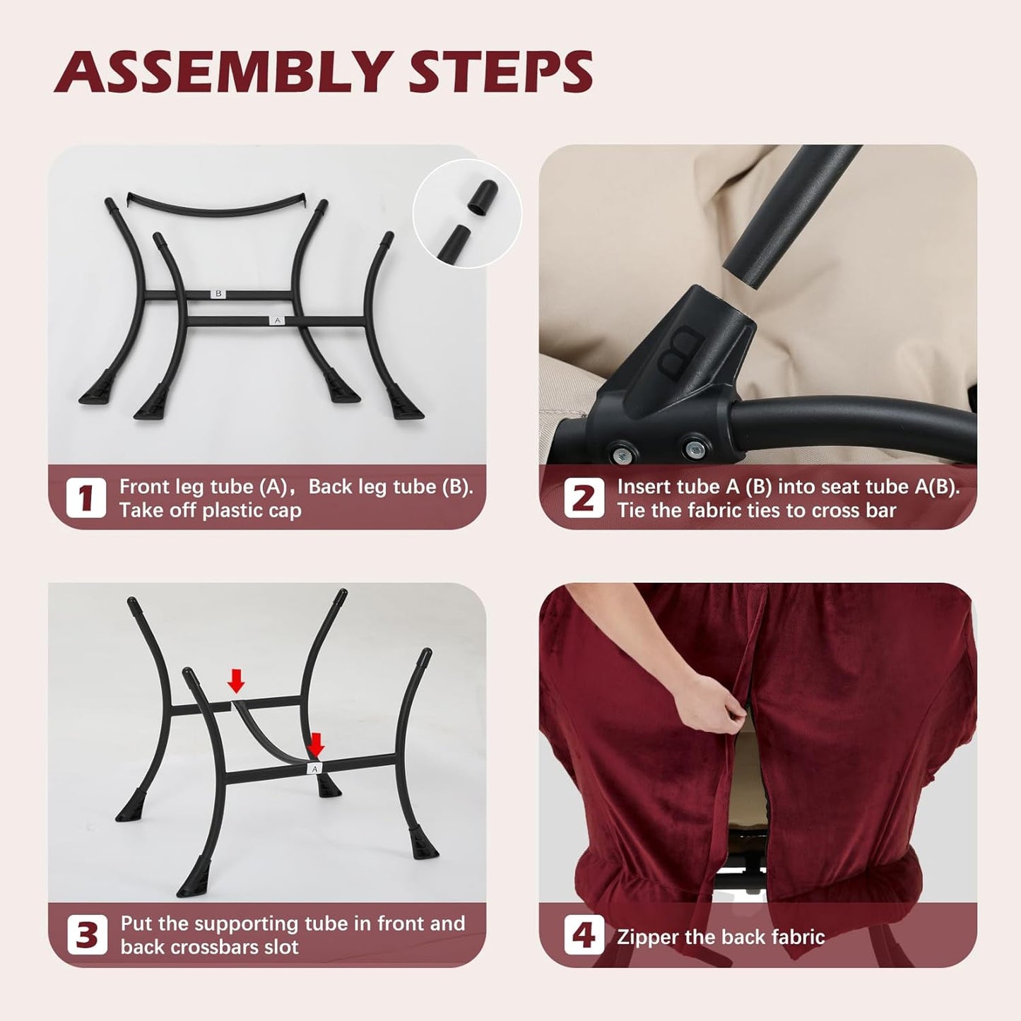 Lazy Chair with Folding Ottoman,Leisure Sofa Chair,Soft Fabric Armchair with Armrests and Side Pockets, Reading Chair with Footrest for Living Room, Bedroom, Office (Plush Red)