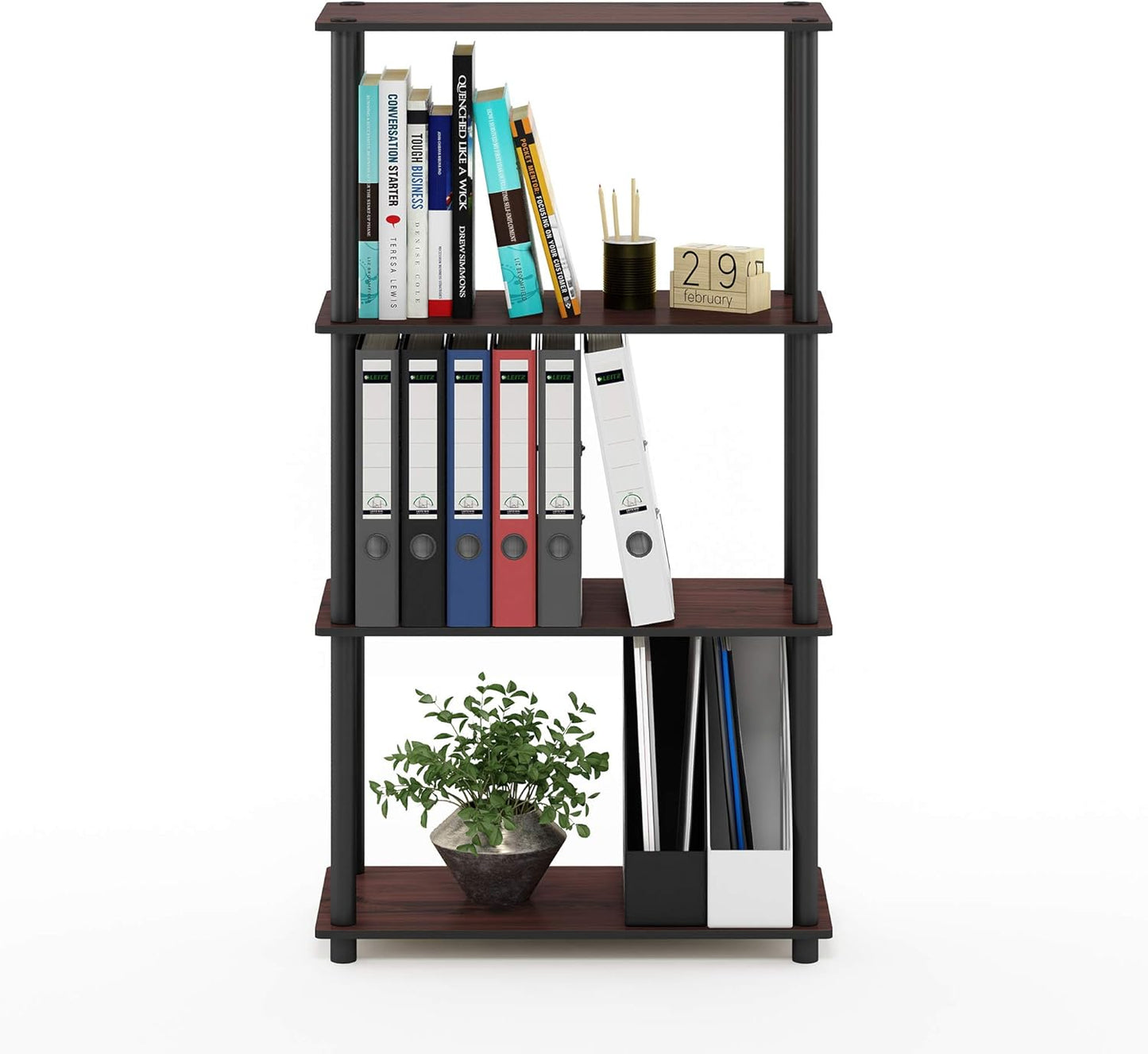 Furinno Turn-N-Tube 4-Tier Multipurpose Shelf Display Rack, Round Tubes, Dark Cherry/Black