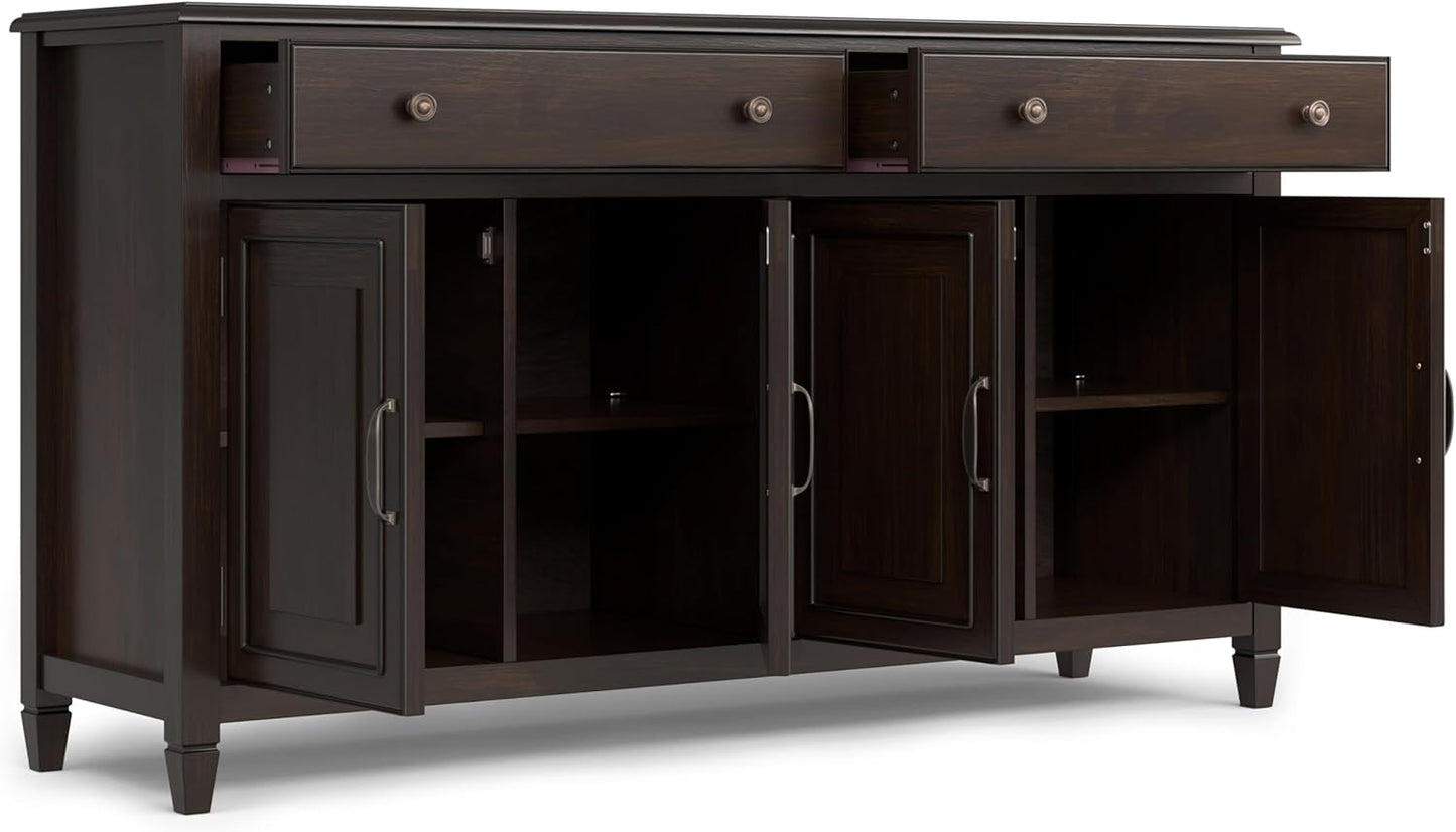 SIMPLIHOME Connaught SOLID WOOD 67 inch Wide Traditional Large Sideboard Buffet Storage Cabinet in Dark Chestnut Brown for the Living Room, Entryway and Family Room