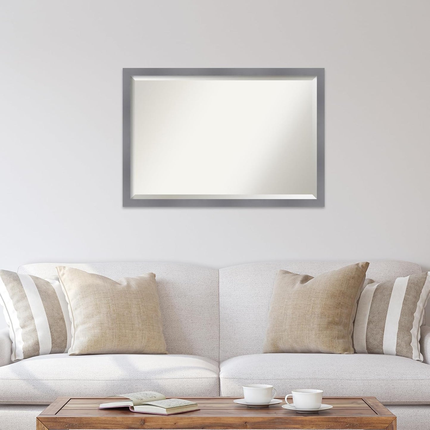 Amanti Art Grey Wall Mirror 27x39 Edwin Grey Rectangle Bathroom Mirror for Wall Decor Living Room, Large Casual Wood Frame, Hangs Horizonally and Vertically, Bathroom Decor, Beveled Edge from WI, USA