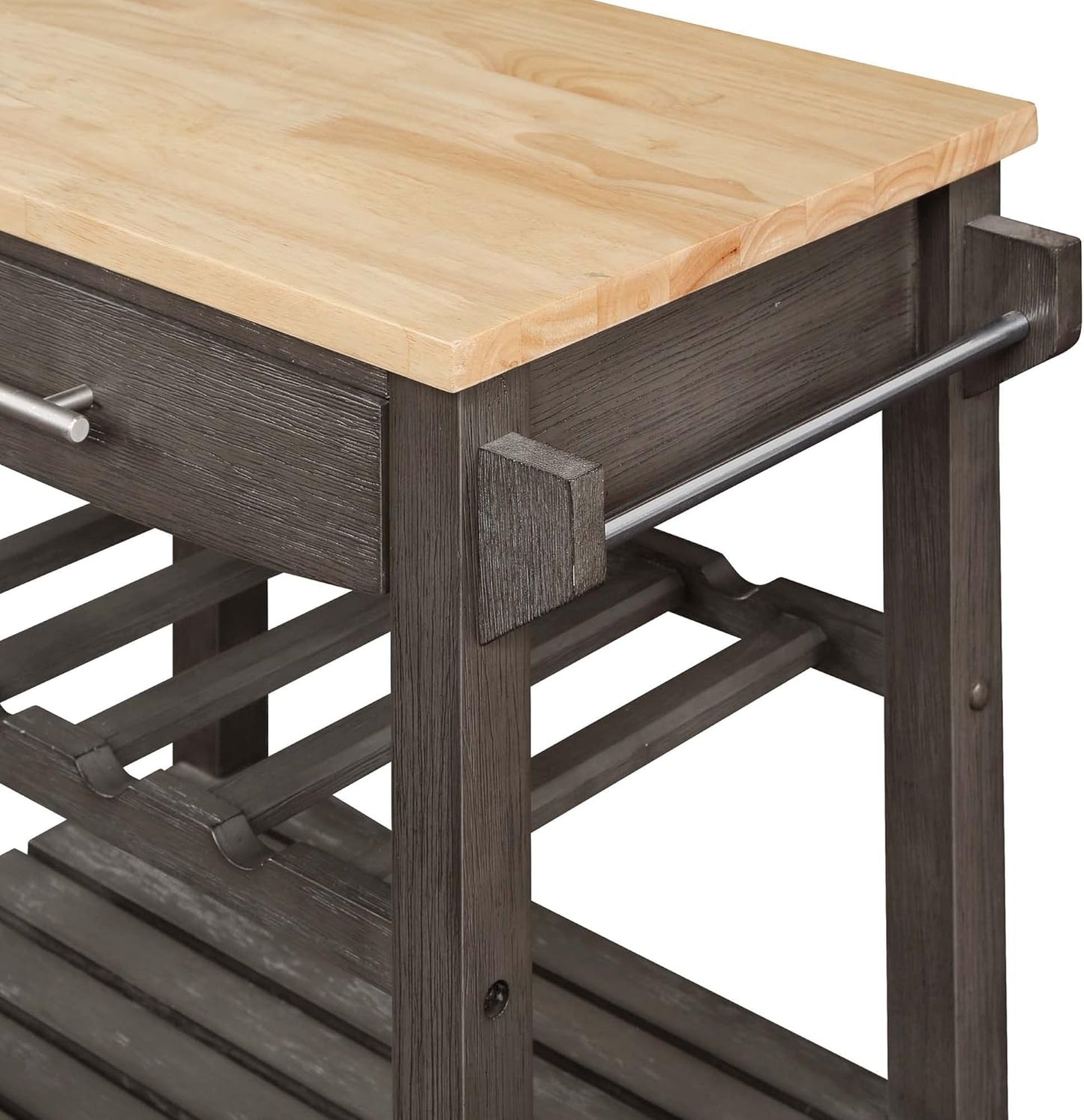 Convenience Concepts Ellaine 4 Tier Kitchen Cart with Drawer and Wine Rack, 24.75 x 16.5 x 34.5, Wirebrush Dark Gray/Butcher Block