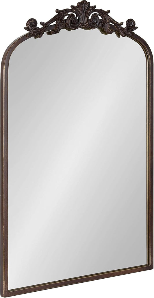 Kate and Laurel Arendahl Traditional Arch Mirror, 19 x 30.75, Antique Bronze, Baroque Inspired Wall Decor