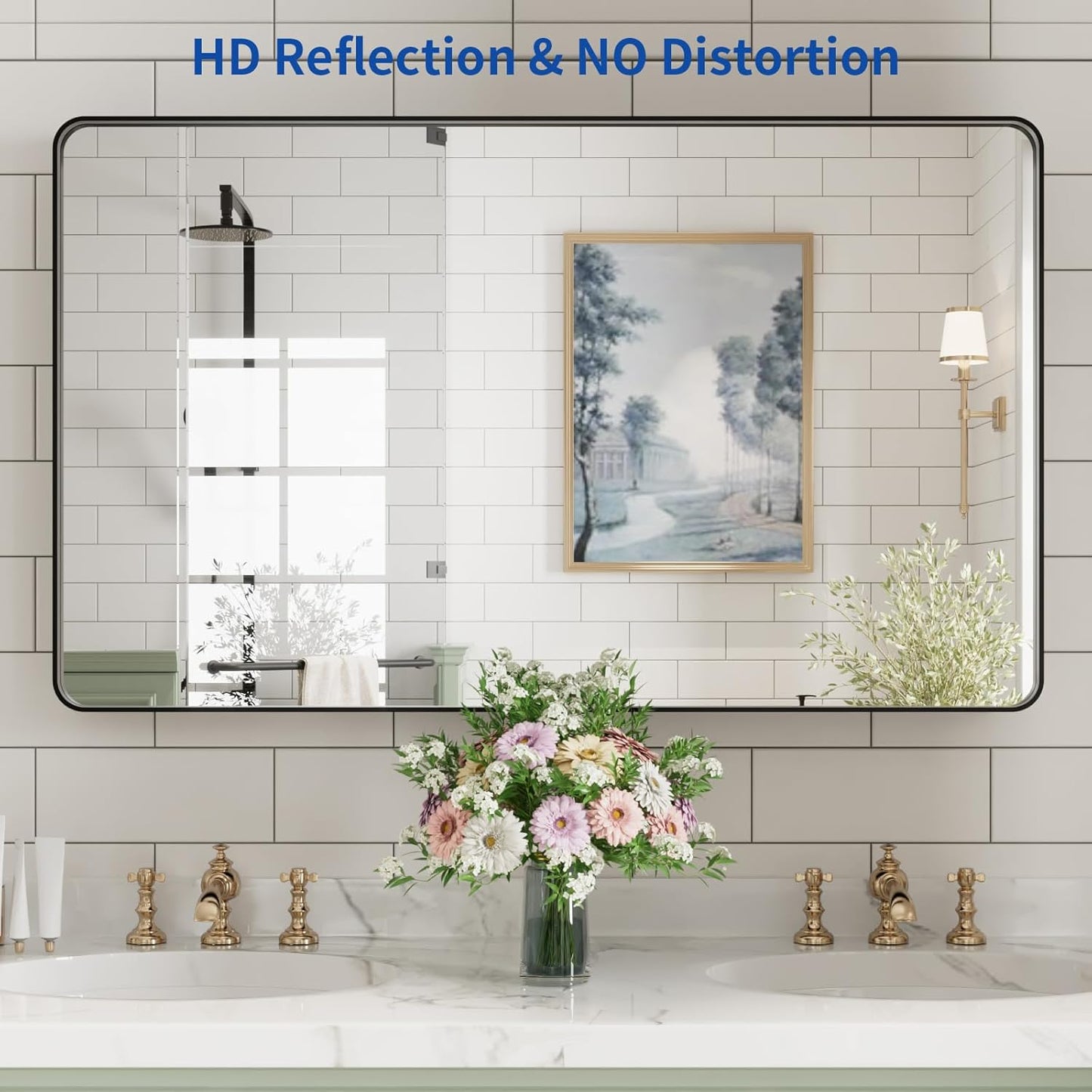 WEER Black Bathroom Mirror for Wall, 40X24 Inch Matte Black Mirror, Rectangular Black Metal Framed Vanity Mirror with Tempered Glass, Rounded Corner, Anti-Rust (Horizontal/Vertical)