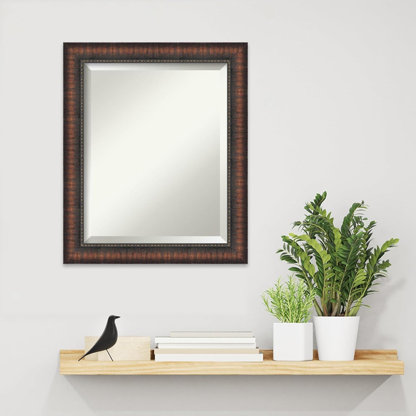 Amanti Art Brown Wall Mirror 24x20 Caleb Brown Rectangle Bathroom Mirror for Wall Decor Living Room, Small Rustic Farmhouse Frame, Hangs Horizonally and Vertically, Bathroom Decor, Beveled Edge