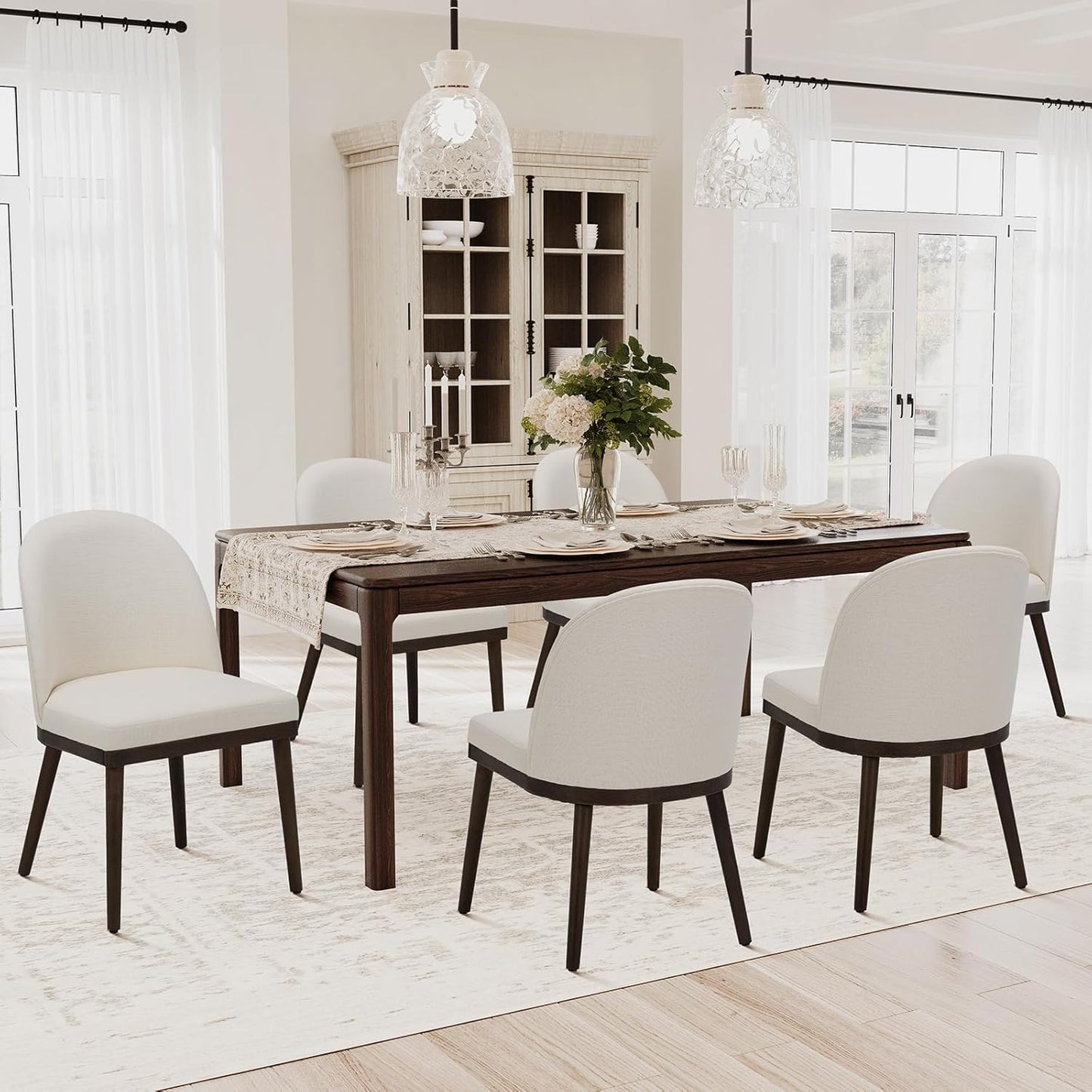 COLAMY Upholstered Dining Chairs Set of 6, Wooden Kitchen Chairs with Open Back, Modern Dining Room Chairs with Wood Frame, Dinner Side Chairs for Dining Room Kitchen Restaurant, Beige