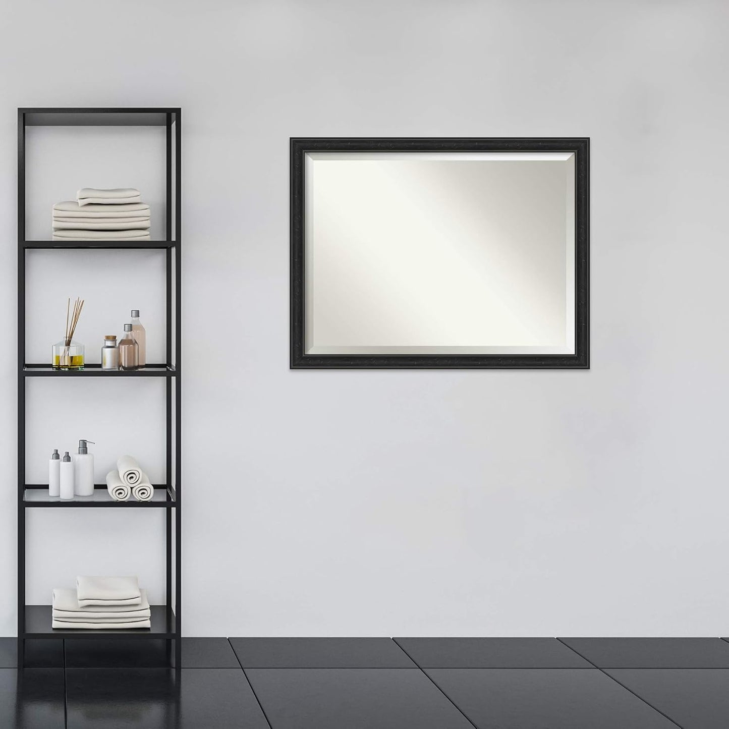 Amanti Art Black Bathroom Mirror for Over Sink, 34x44 Shipwreck Black Narrow Rectangle Vanity Mirror, X-Large Rustic Farmhouse Frame, Hangs Horizonally and Vertically, Bathroom Wall Decor, Beveled