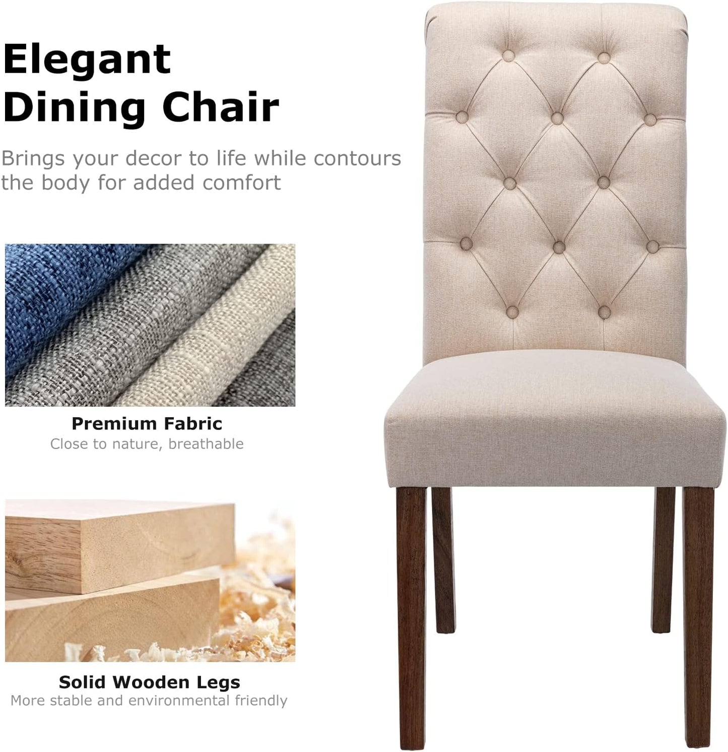 COLAMY 3-Piece Extendable Dining Table Set for 2, 36" Round Kitchen Wood Table with 2 Tufted Dining Room Chairs, Light Brown/Beige