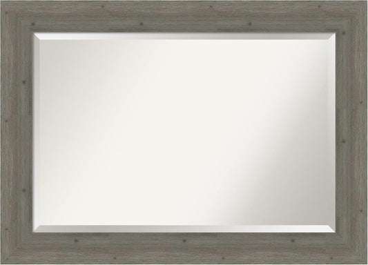 Amanti Art Grey Wall Mirror 31x43 Fencepost Grey Rectangle Bathroom Mirror for Wall Decor Living Room, Large Country Rustic Wood Frame, Hangs Horizonally and Vertically, Bathroom Decor, Beveled Edge