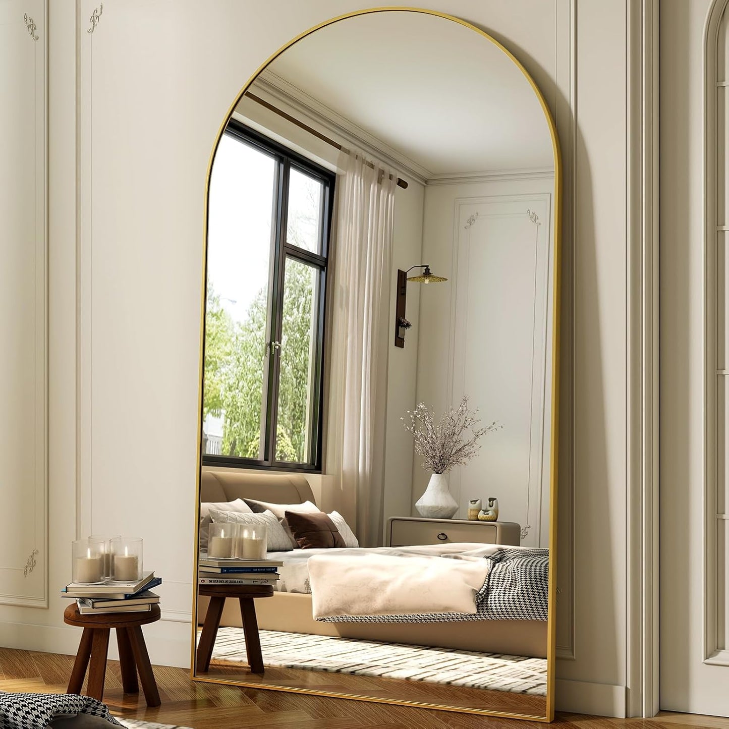 86"x40" Arched Full Length Mirror Floor Mirrors with Aluminum Alloy Frame Free-Standing Wall Mounted Floor Mirrors or Large Dressing Mirror, Gold Mirror Full Length