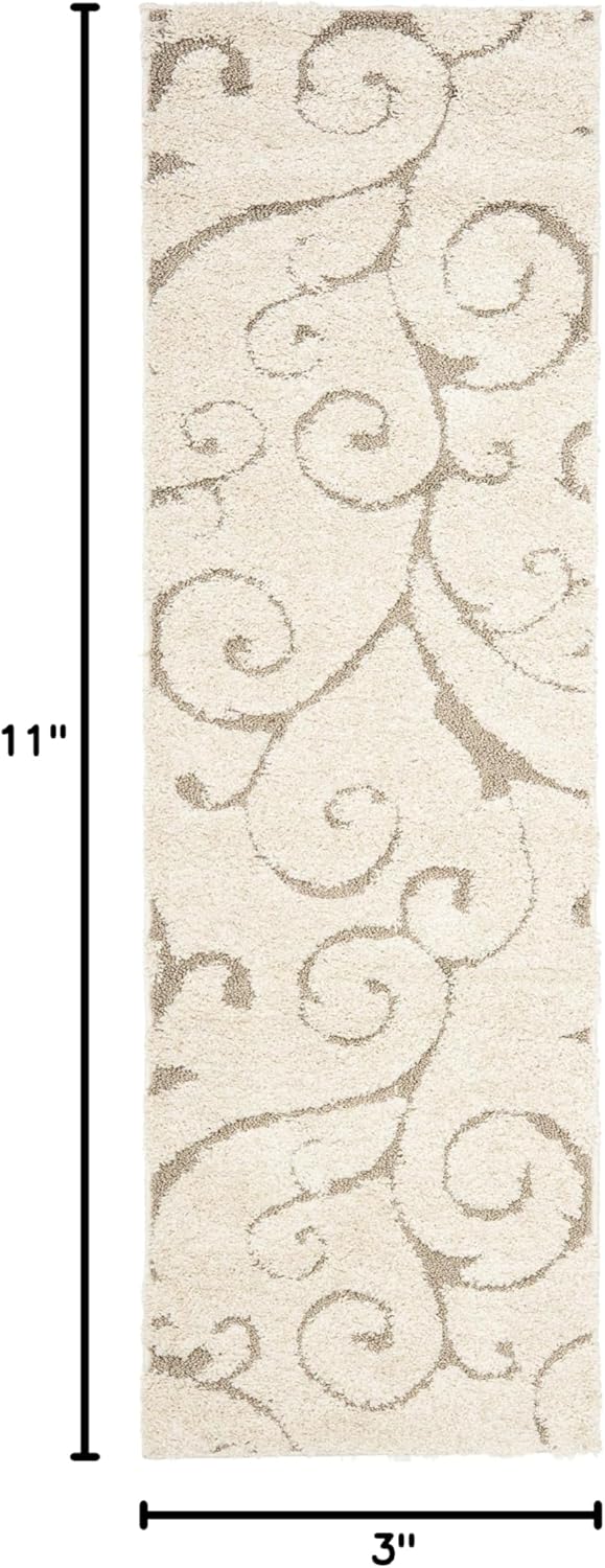 SAFAVIEH Florida Shag Collection Runner Rug - 2'3" x 11', Cream & Beige, Scroll Design, Non-Shedding & Easy Care, 1.2-inch Thick Ideal for High Traffic Areas in Living Room, Bedroom (SG455-1113)