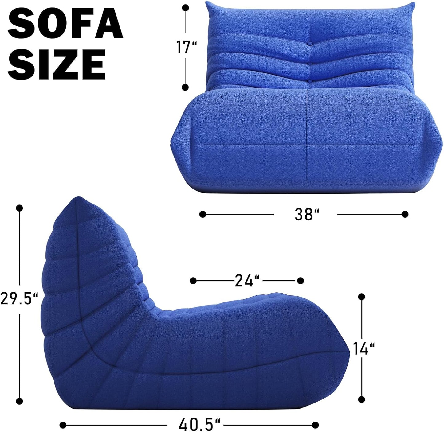 Bean Bag Chair, Memory Foam Bean Bag Sofa Large Bean Bag Chair for Adults, Bean Bags Chairs for Teens with High Density Comfortable Foam, Bean Bag for Living Room, Bedroom (Blue)