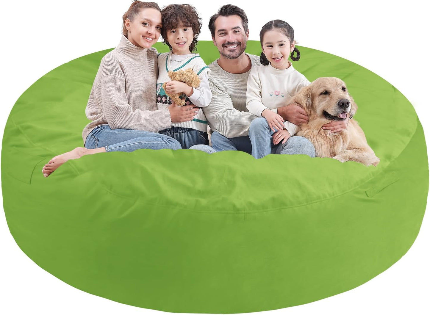 7FT Bean Bag Chair, Large Bean Bag Chairs with Memory Foam Filled, Fluffy Beanbag Sofa with Dutch Velvet Cover, Round BeanBag Chairs for Living Room, Playroom - Lime