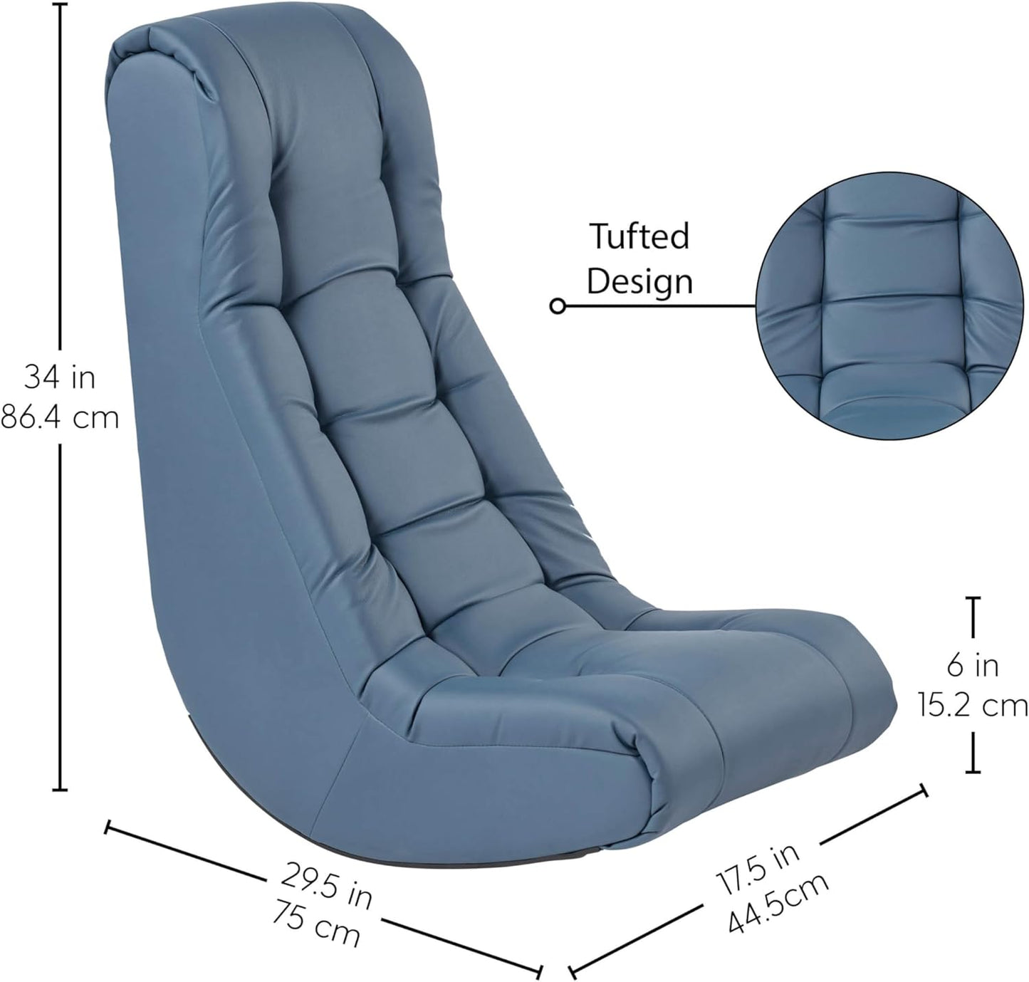 FDP Tufted Floor Rocker for Kids, Teens and Adults; Comfortable, Ergonomic Chair for Reading, Playing Video Games, or Watching TV - Powder Blue, 10488-PB