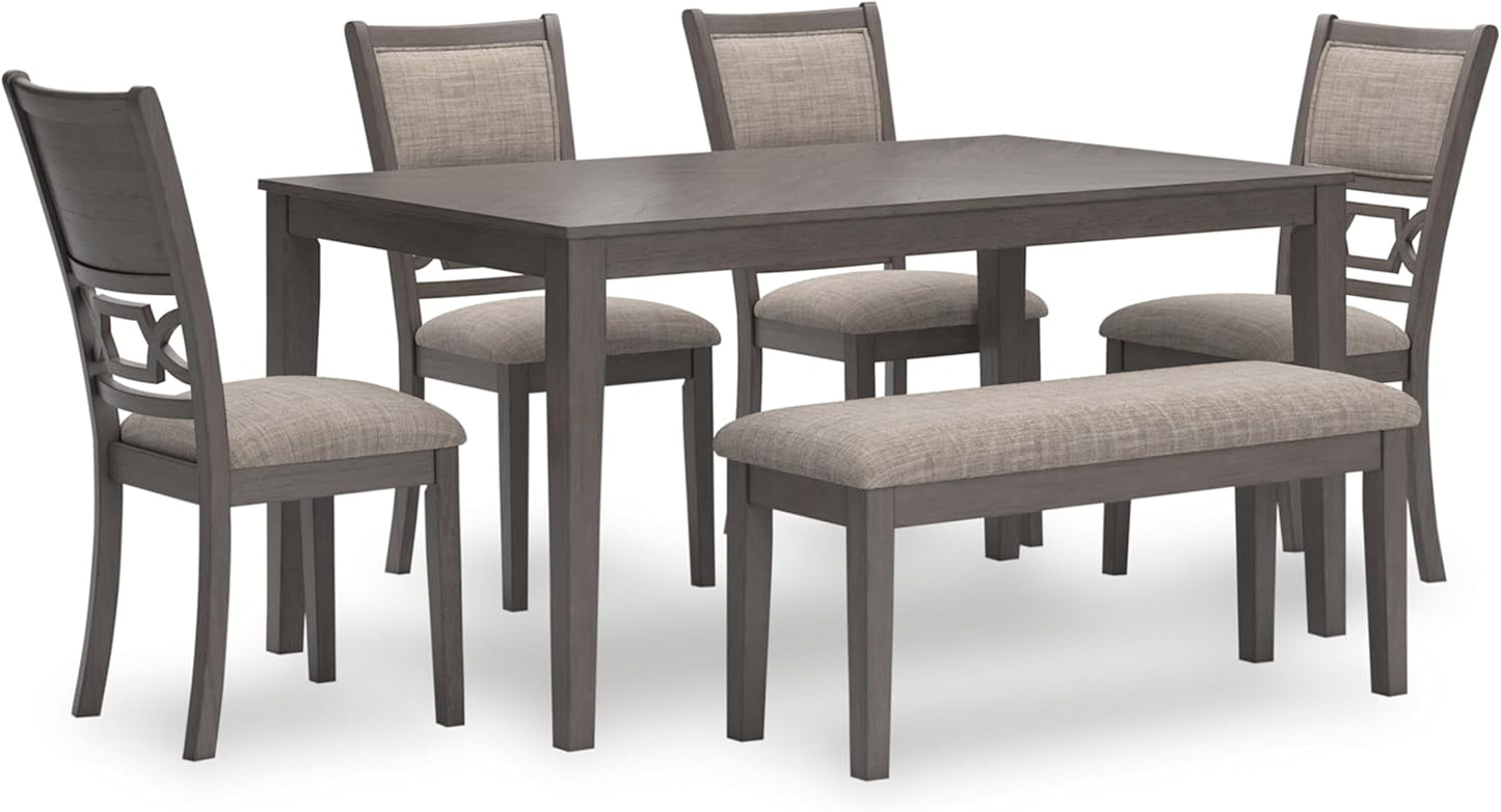 Signature Design by Ashley Wrenning Modern Diamond Patterned Dining Table with 4 Upholstered Chairs and Bench, Set of 6, Gray & Light Gray