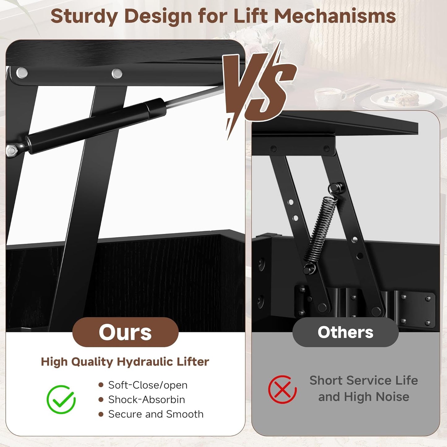 40" Lift Top Coffee Table, 4 in 1 Multi-Function Lift Coffee Tables with Storage and Hidden Compartment, Convertible Coffee Table to Dining Table for Living Room, Black