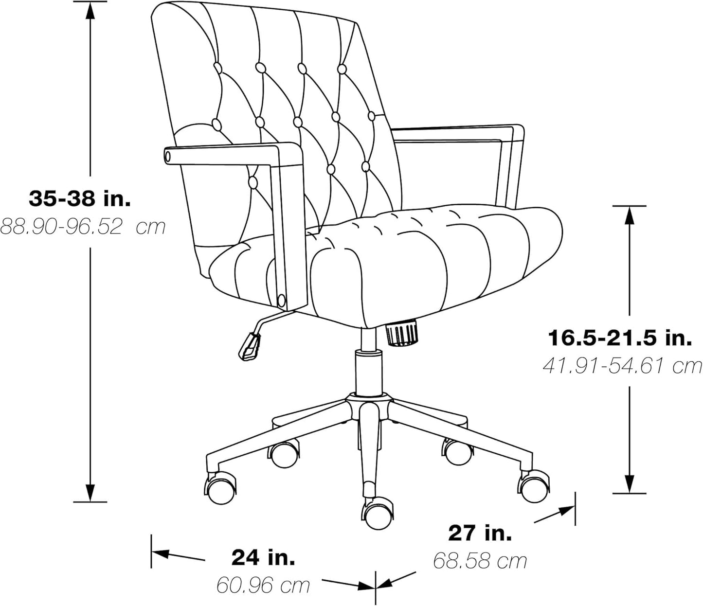 OSP Home Furnishings Waltham Adjustable Height and Tilt, Swivel Home Office Chair with Wood Arms, Taupe Faux Leather