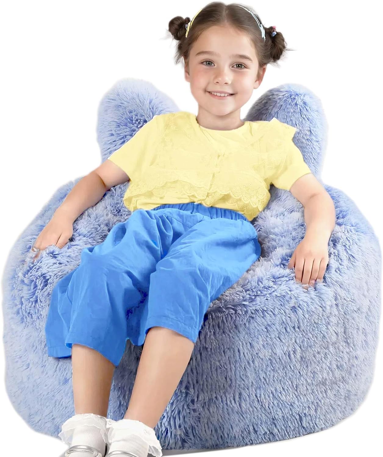 Bean Bag Chair for Kids with Plush Faux Fur Cover, 2.5FT Memory Foam Filled Bean Bag for Teens & Kids, Lazy Sofa for Living Room/Bedroom/Dorm, Rabbit-Ears Design