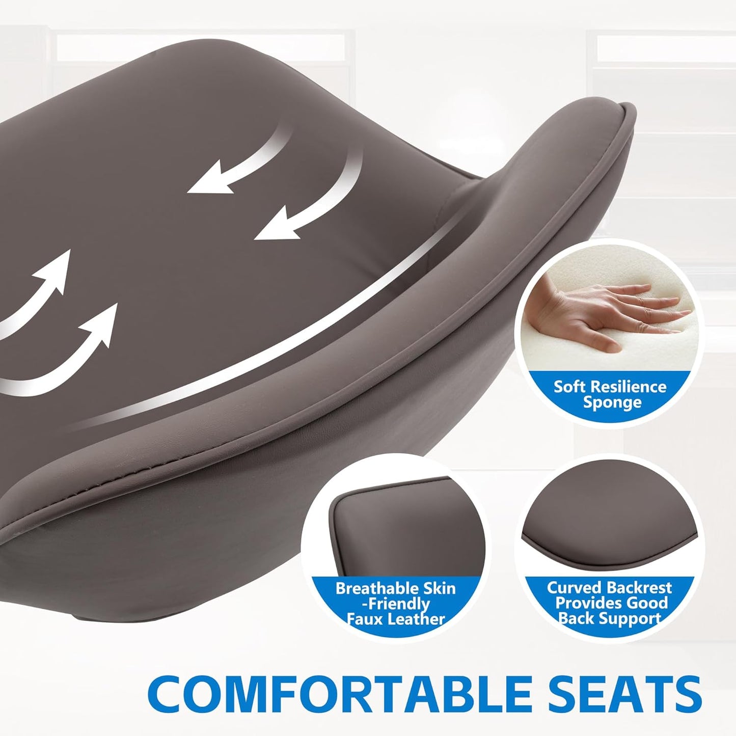 YOUNIKE Bar Stools Set of 2 Modern Swivel Barstools, Adjustable Counter Height Bar Stools Faux Leather Upholstered Counter Stools with Hollow Back for Kitchen Island, Brown