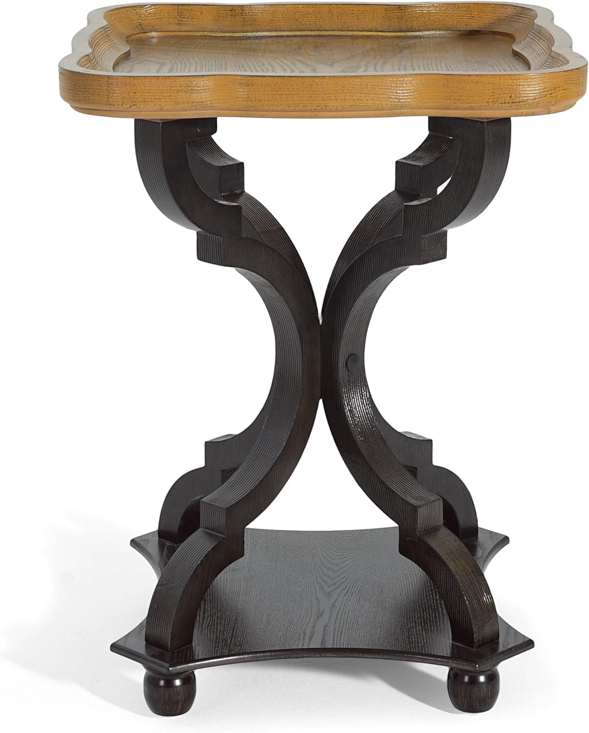 Christopher Knight Home Eudora 25" Small End Table, Hourglass Design Accent Table with Lipped Tabletop, French Country Furniture, Wooden Small Coffee Table, Living Room Side Table, Black + Natural