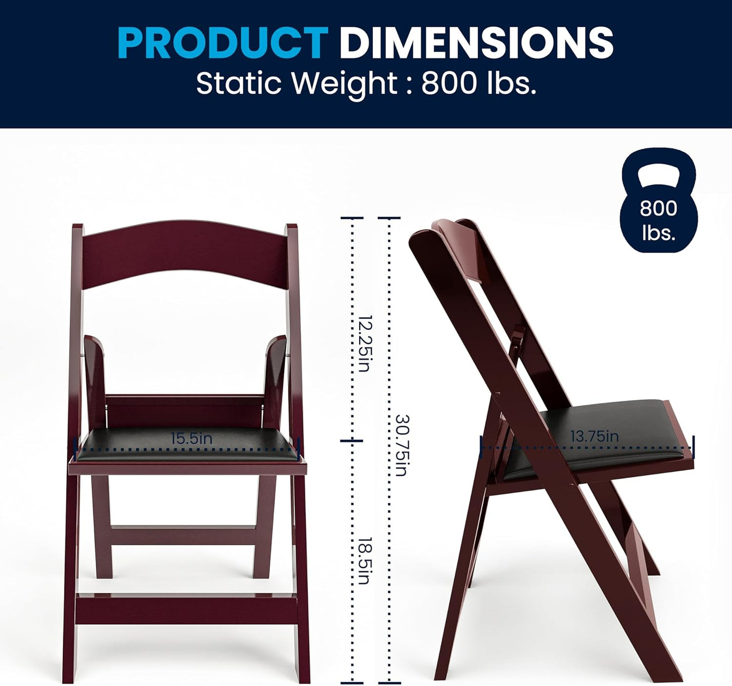 Flash Furniture Hercules™ Series Folding Chair - Red Mahogany Resin – 1000LB Weight Capacity Comfortable Event Chair - Light Weight Folding Chair