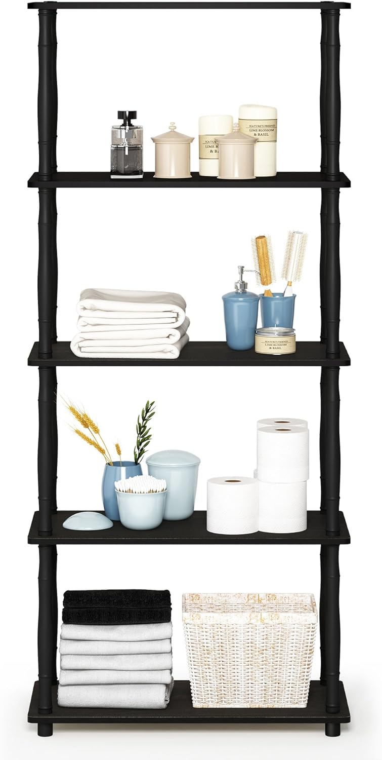 Furinno Turn-N-Tube 5-Tier Multipurpose Shelf / Display Rack / Storage Shelf / Bookshelf, Classic Tubes, Espresso/Black
