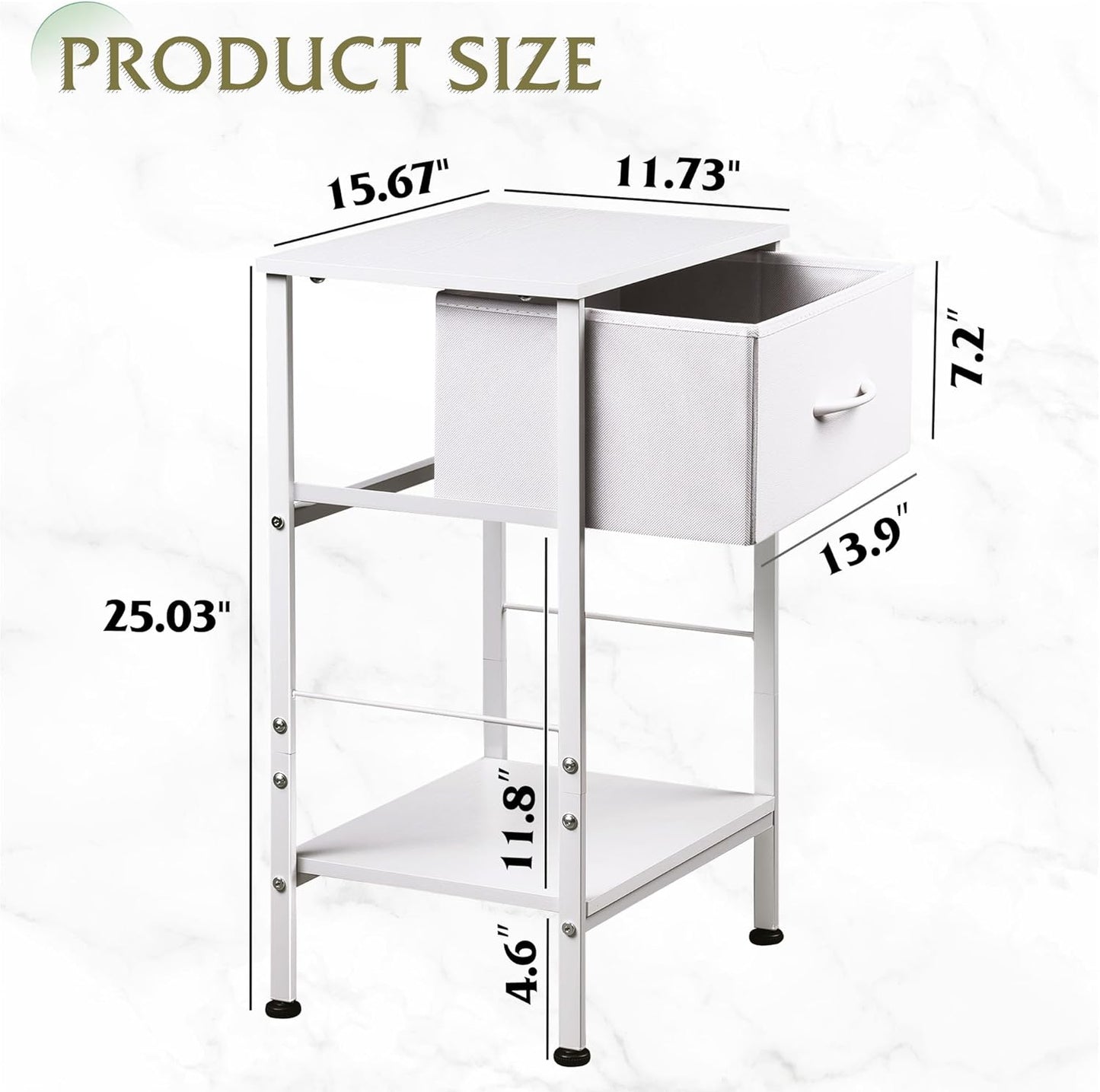 WLIVE White Nightstand, Night Stand with Fabric Storage Drawer and Open Wood Shelf, Small End Side Table, Bedside Table for Bedroom, Dorm, Easy Assembly, 25.03" Height