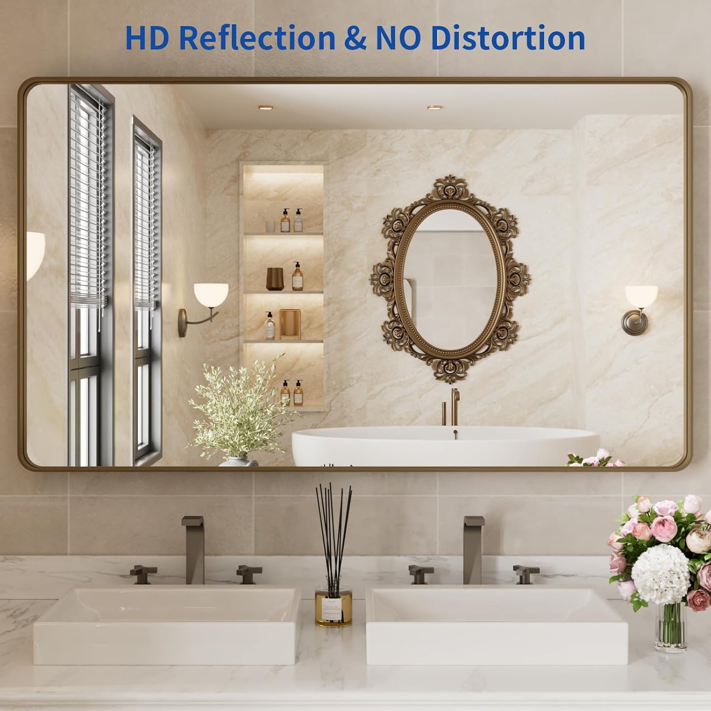 WEER 50x30 Inch Bronze Bathroom for Wall, Farmhouse Oil Rubbed Bronze Mirror, Rectangle Bronze Vanity Mirror with Aluminum Alloy Brushed Metal Frame, Tempered Glass, Anti-Rust (Horizontal/Vertical)