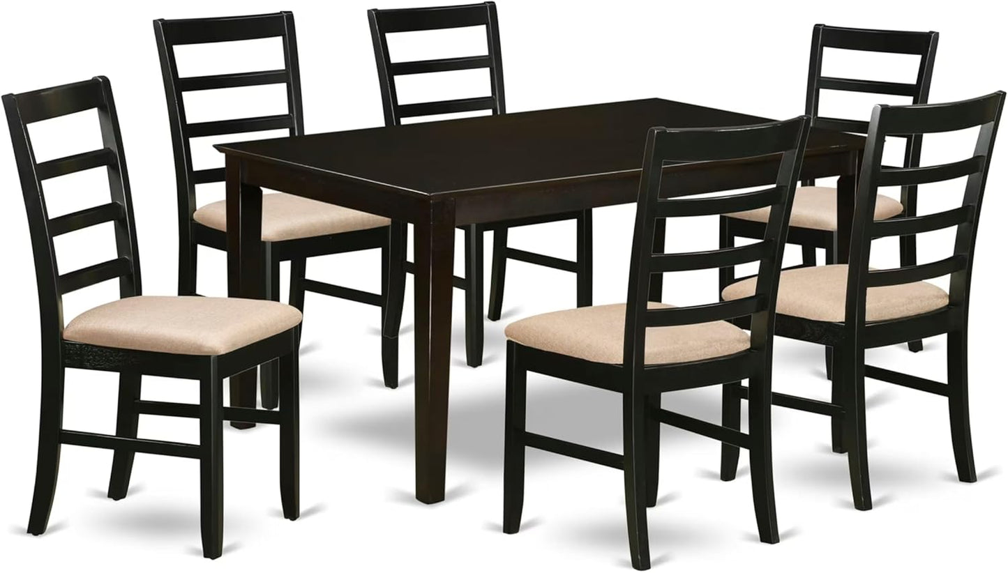 East West Furniture CAPF7-CAP-C 7 Piece Dining Table Set Consist of a Rectangle Dining Room Table and 6 Linen Fabric Upholstered Chairs, 36x60 Inch, Cappuccino