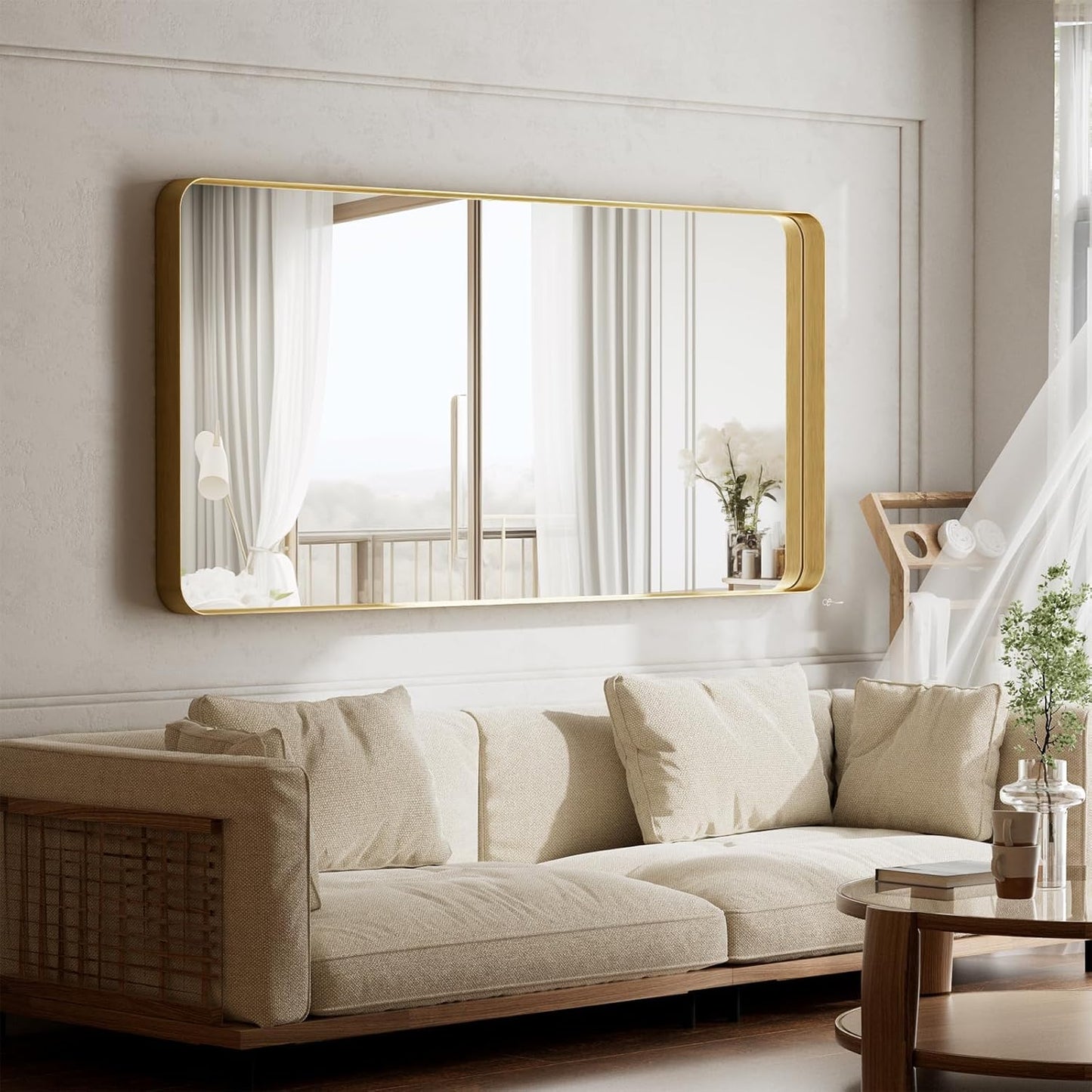 Large Bathroom Mirror 30x56 inch, Gorgeous Deep Frame Wall Vanity Mirror for Over Sink with Shatterproof Tempered Glass, Hanging Horizontal or Vertical, Gold