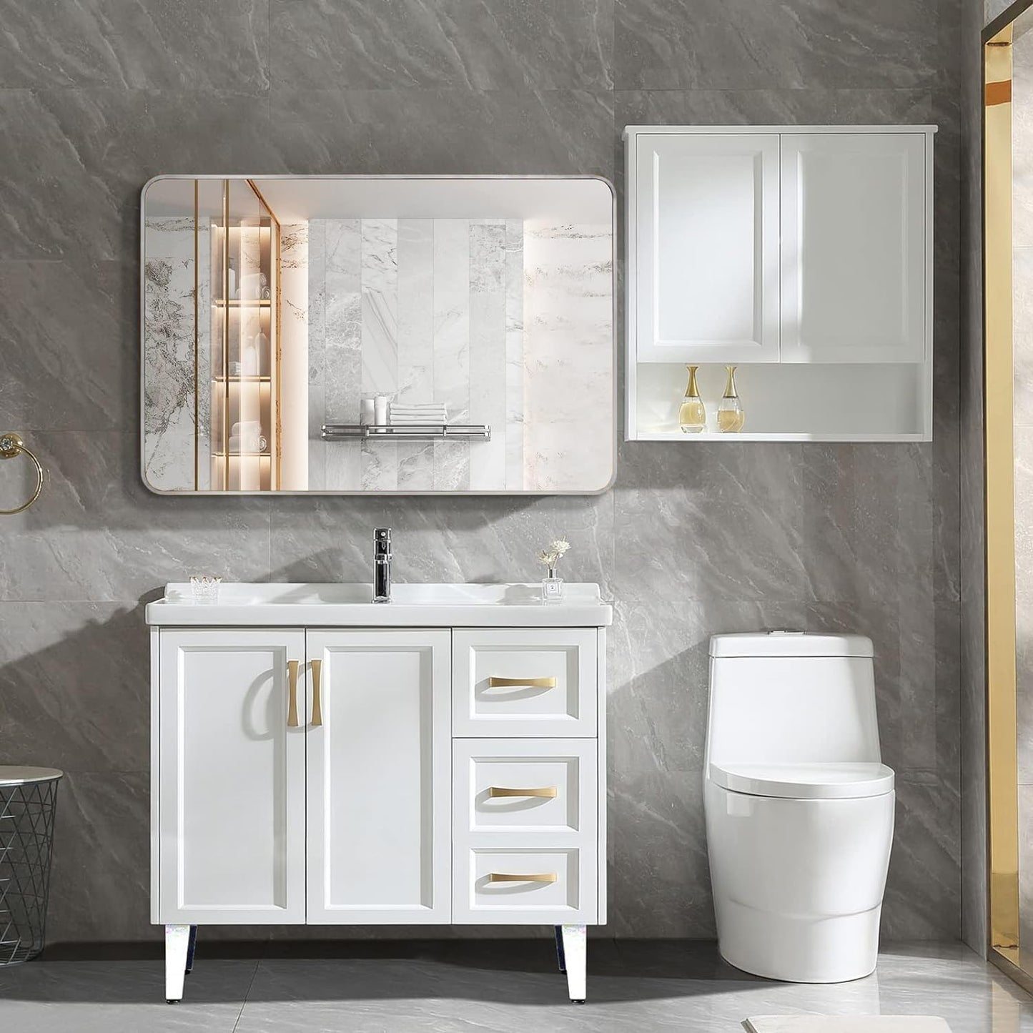 Bathroom Mirror 30x40 inch, Silver Gorgeous Deep Frame Wall Mirror, Modern Round Corner Bathroom Vanity Mirror for Bedroom, Living Room, Hanging or Leaning Horizontal or Vertical, Silver