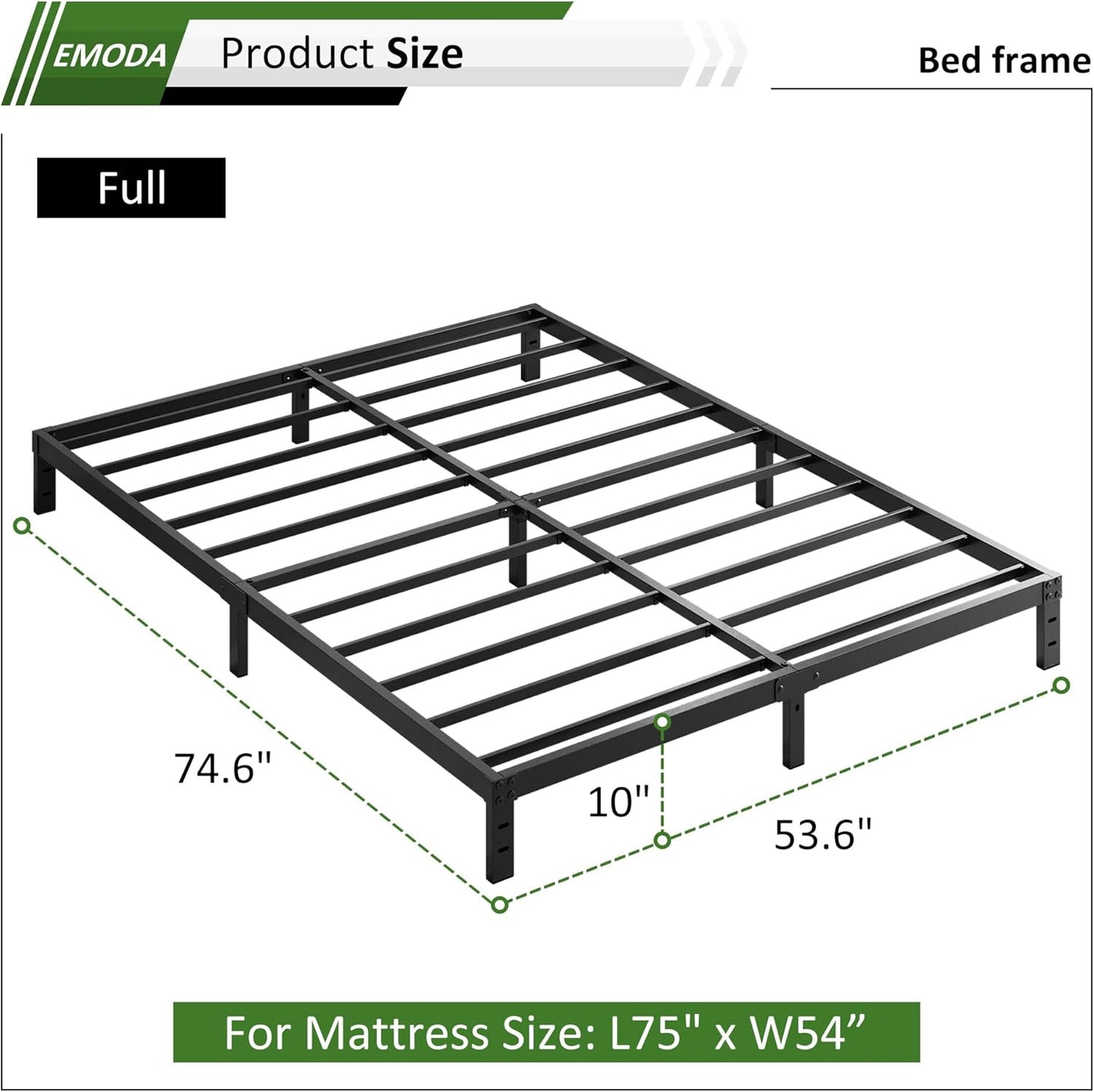 EMODA 10 Inch Full Size Bed Frame Heavy Duty Metal Platform No Box Spring Needed, Easy Assembly Noise Free, Black