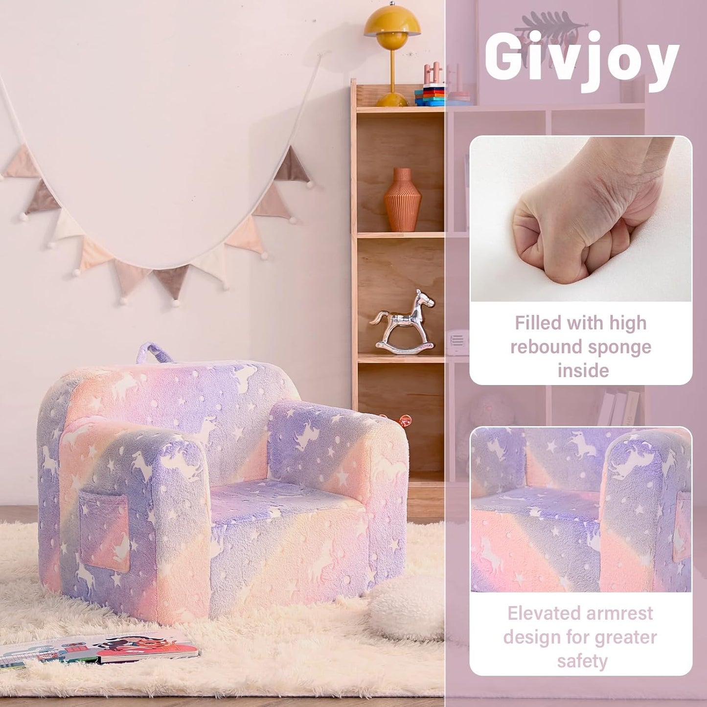 Toddler Chair Plush Kids Couch, Comfy Kids Sofa Toddler Lounger Chair for Bedroom, Convertible Toddler Couch for Girls and Boys, Reading Chair for Kids