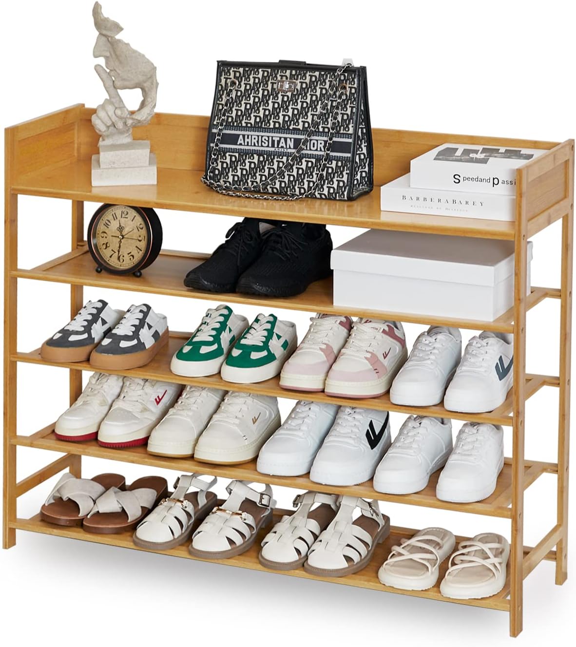 Bamboo Shoe Rack Organizer, 5 Tier Shoe Shelf Storage Organizer, for Entryway, Hallway, and Closet (Nature-39)