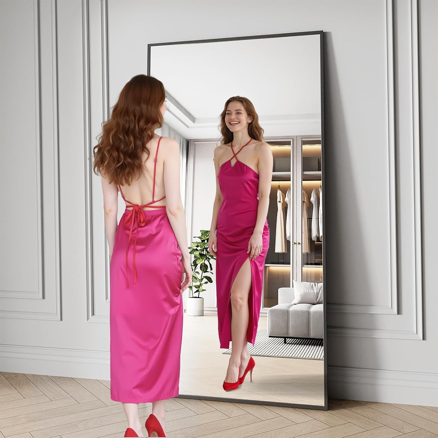 Koonmi Bathroom Mirror 36x71 Bathroom Wall-Mounted Mirrors, Modern Vanity Mirror for Bedroom, Living Room, Aluminum Alloy Frame Allow to Hang Horizontally or Vertically