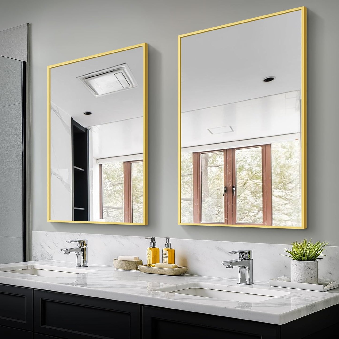 Bathroom Vanity Mirror for Wall, 2 Pack 36" x 24" Metal Framed Rectangular Bathroom Wall Mirror for Over Sink, HD Shatterproof Glass, Hangs Horizontally or Vertically(Gold)