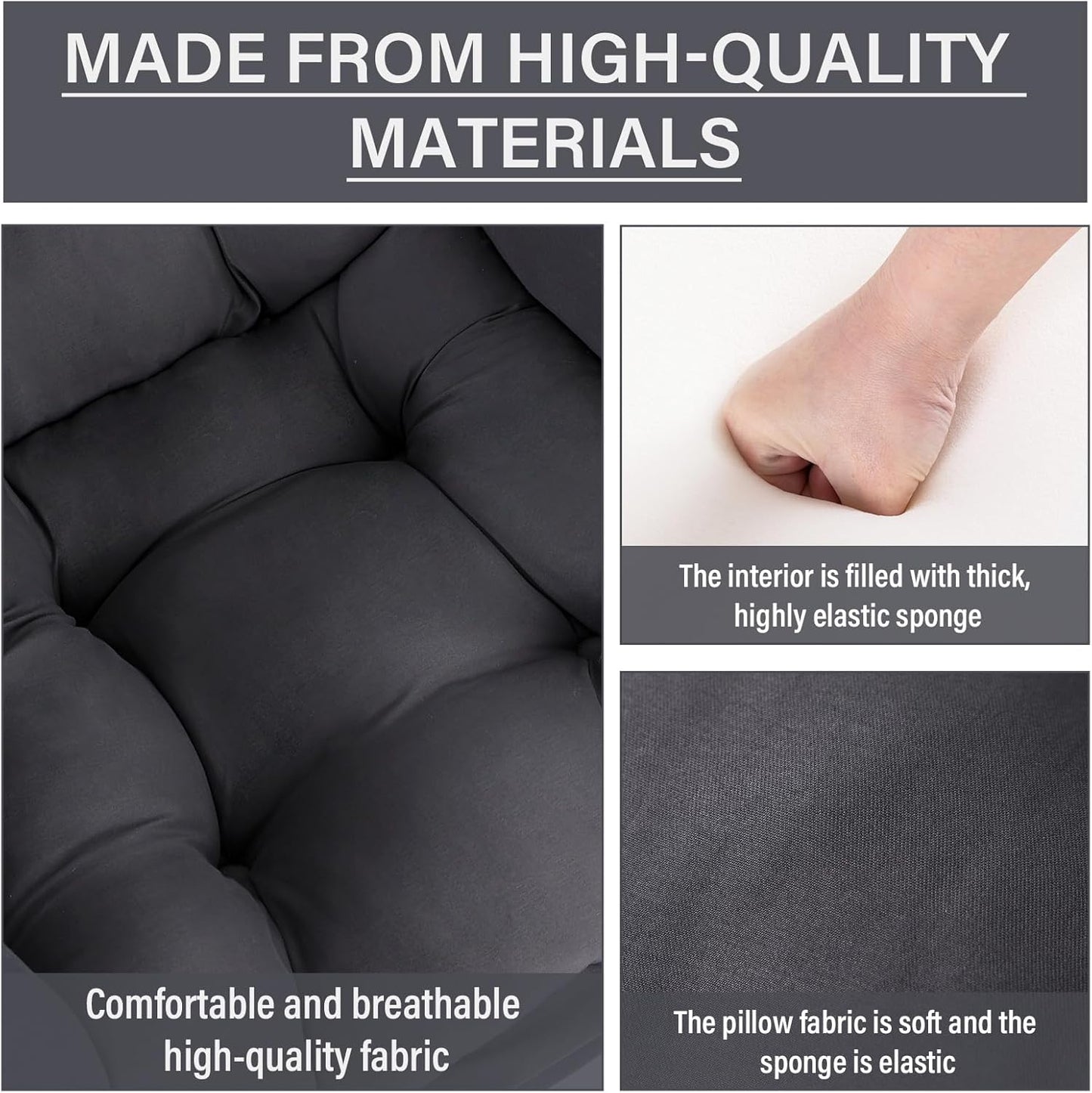 Lazy Chair with Ottoman, Comfy Reading Lounge Chair with Footstool & Throw Pillow Modern with Armrests & Side Pocket for Living Room, Bedroom, Dorm Room, Dark Grey