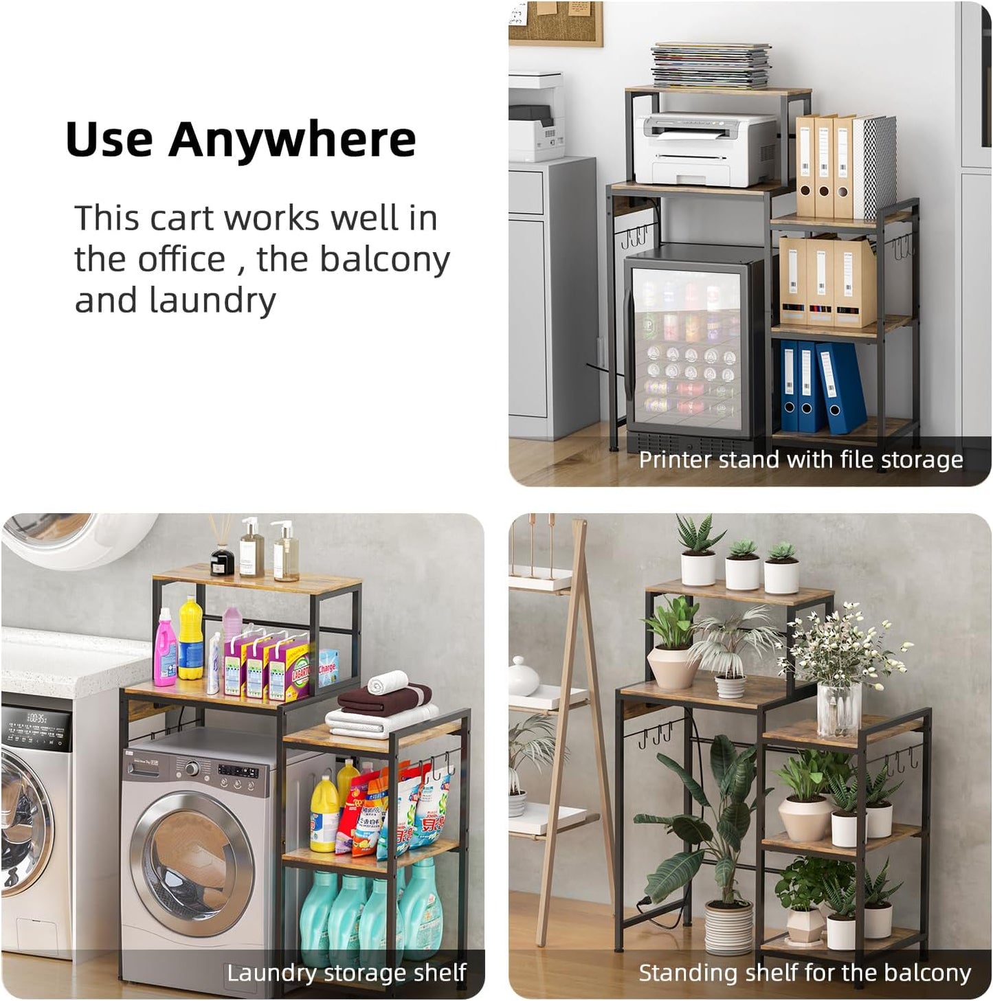 Mini Fridge Cabinet with Storage Shelves, Microwave Stand with Power Outlet, Coffee Bar Cabinet with Mini Fridge Space, Utility Storage Shelf for Home Kitchen Dorm Office