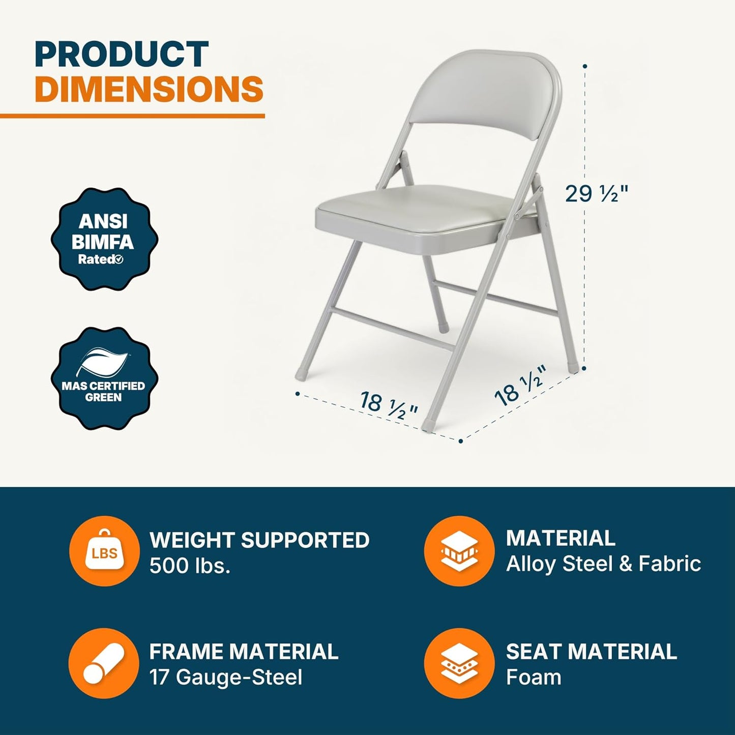 OEF Furnishings OEF950 Series Vinyl Padded Steel Folding Chairs (4-Pack, Gray)