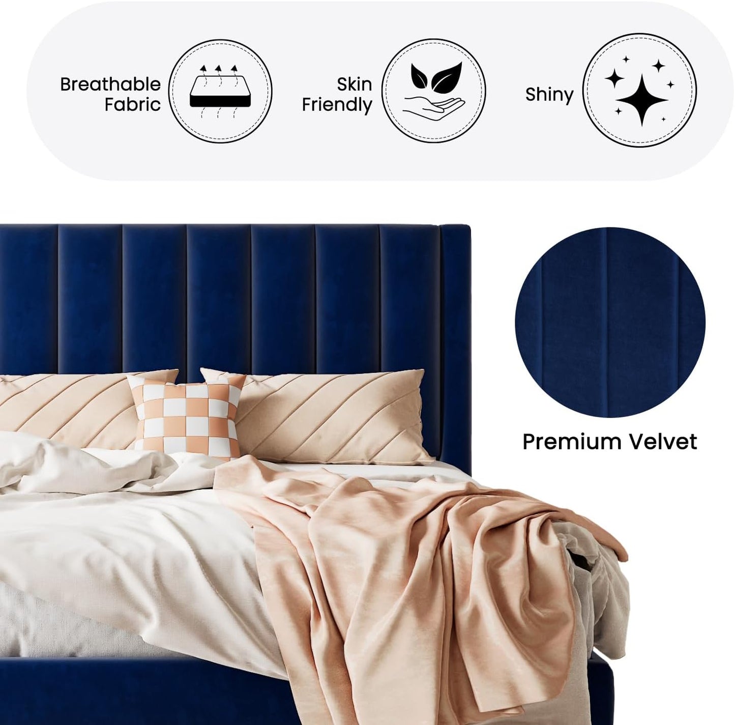 SHA CERLIN Twin Bed Frame/Velvet Upholstered Platform Bed Frame with Headboard/Strong Wood Slats Support/Mattress Foundation/No Box Spring Needed - Dark Blue