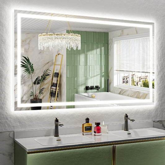 66x40 Inch LED Bathroom Mirror with Lights Front and Backlit Lighted Vanity Mirror for Bathroom Wall with 3 Colors Dimmable Anti-Fog Memory Shatter-Proof IP54 Waterproof Horizontal/Vertical