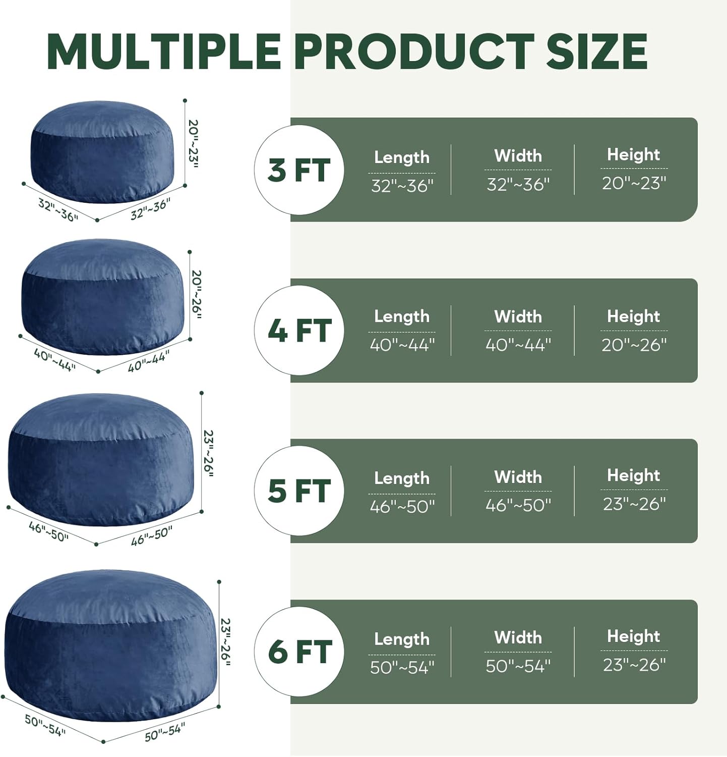 4 Ft Bean Bag Chairs for Adults/Teens with Memory Foam Filling, Comfy Bean Bag Sofa with Filler Included, Soft Dutch Velvet Fabric Beanbags,4 Foot, Navy