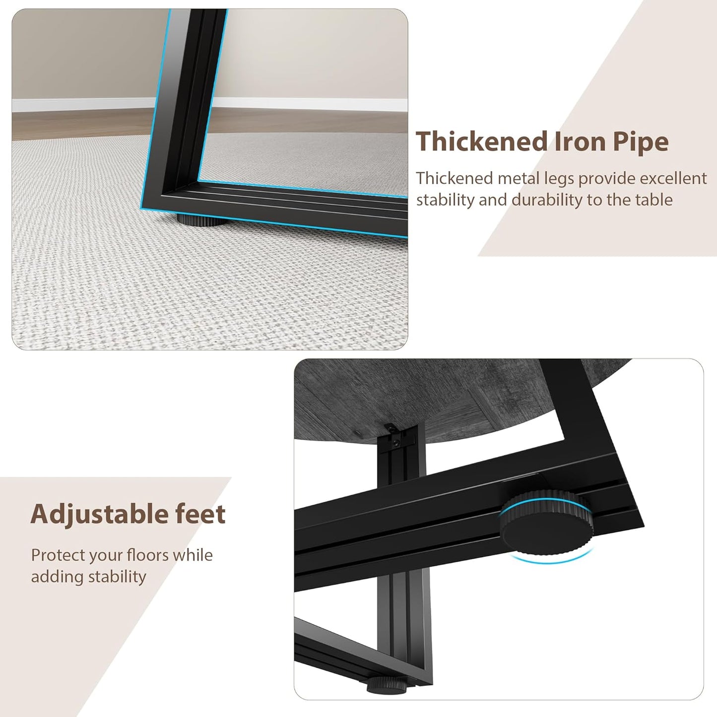 GarveeHome Round Dining Table for 4-6, 47.2" Farmhouse Kitchen Table with Storage, Circle Dinner Tables for Kitchen, Dining Room, Living Room, Meeting Room, Apartment, Grey